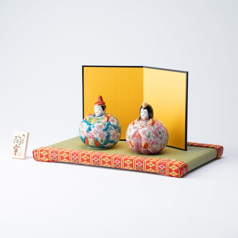 Toukou Kiln Sakura Kutani Hina Dolls with Mini Tatami Mat - MUSUBI KILN - Quality Japanese Tableware and Gift