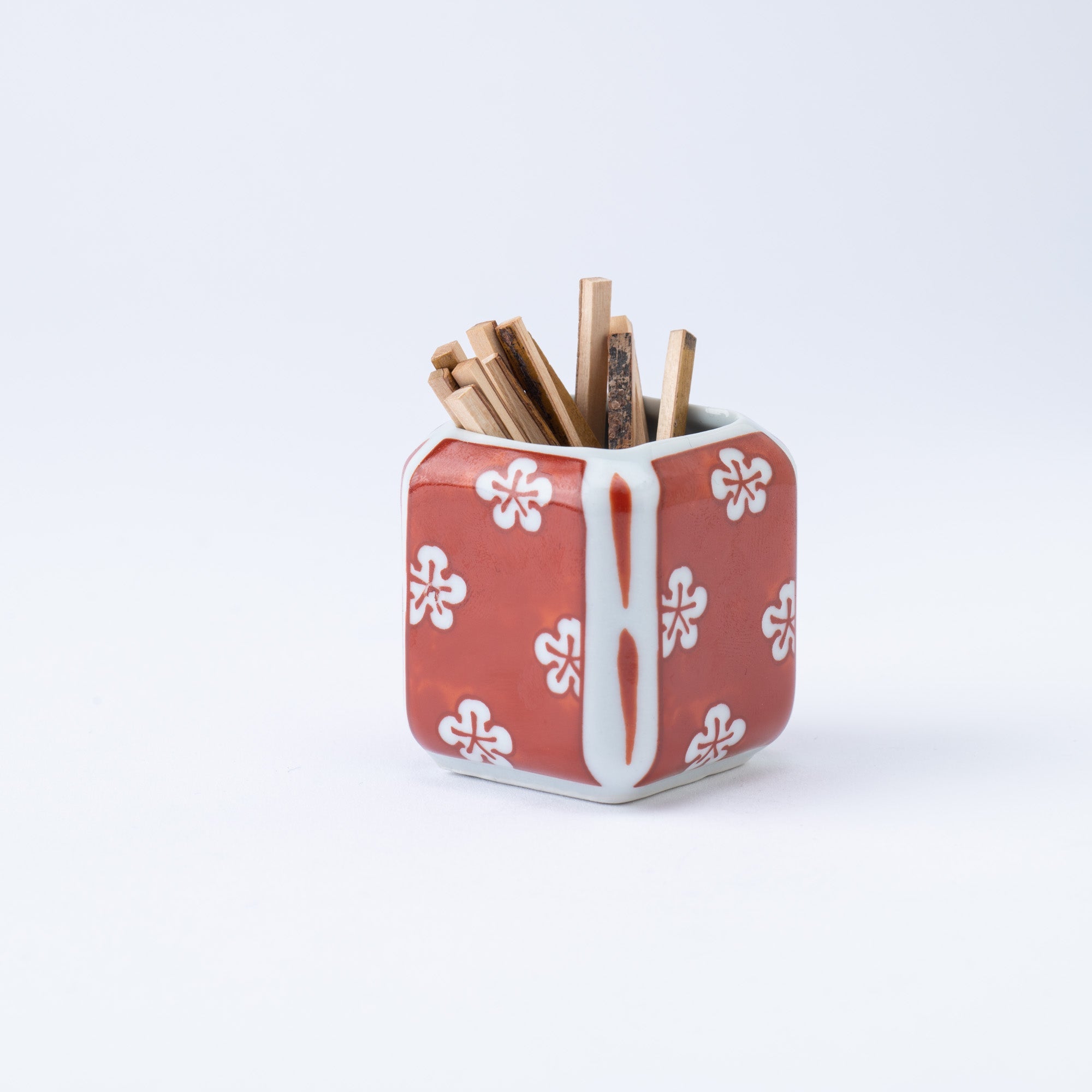 Touzan Kiln Nishiki Red Plum Blossom Arita Ware Toothpick Holder - MUSUBI KILN - Quality Japanese Tableware and Gift