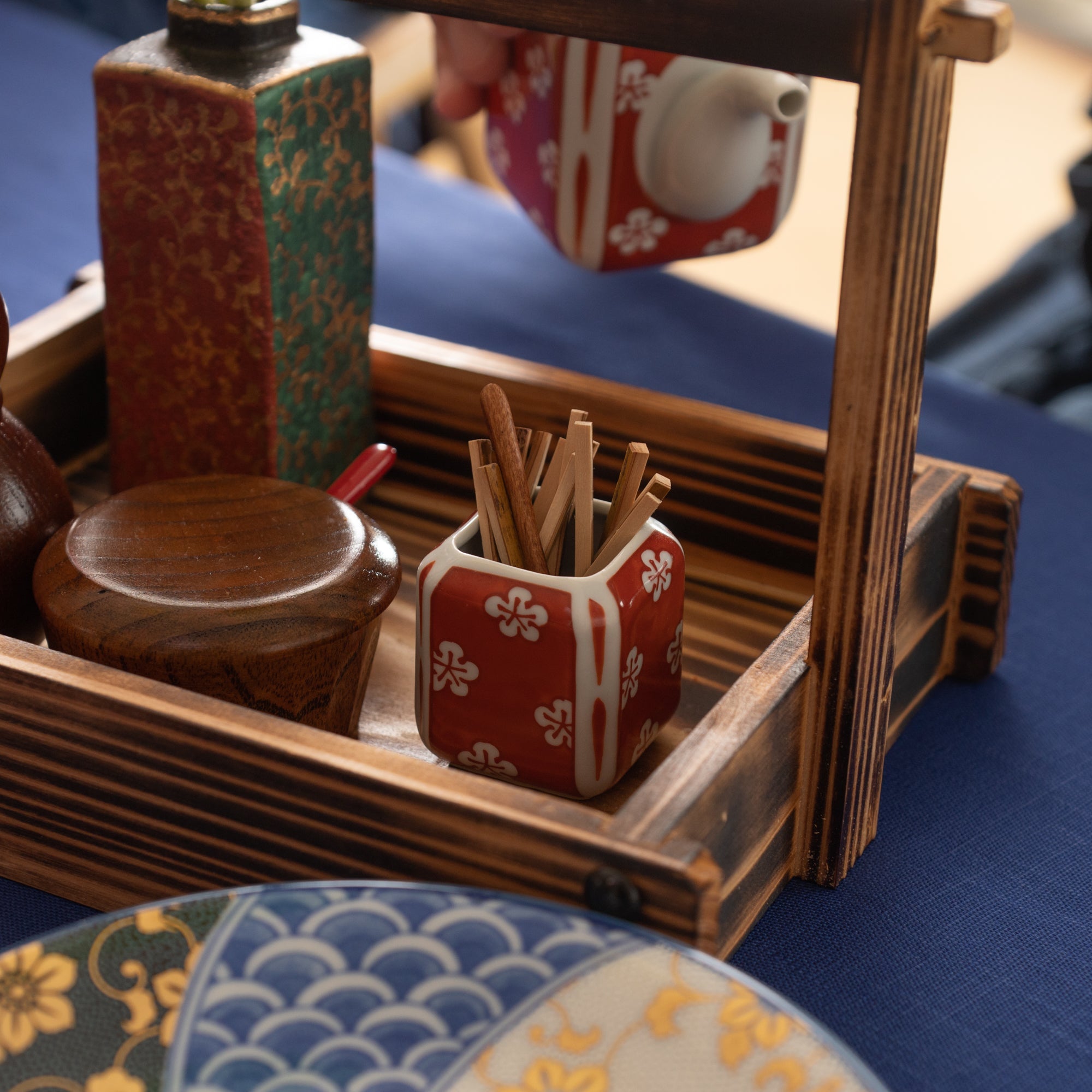 Touzan Kiln Nishiki Red Plum Blossom Arita Ware Toothpick Holder - MUSUBI KILN - Quality Japanese Tableware and Gift