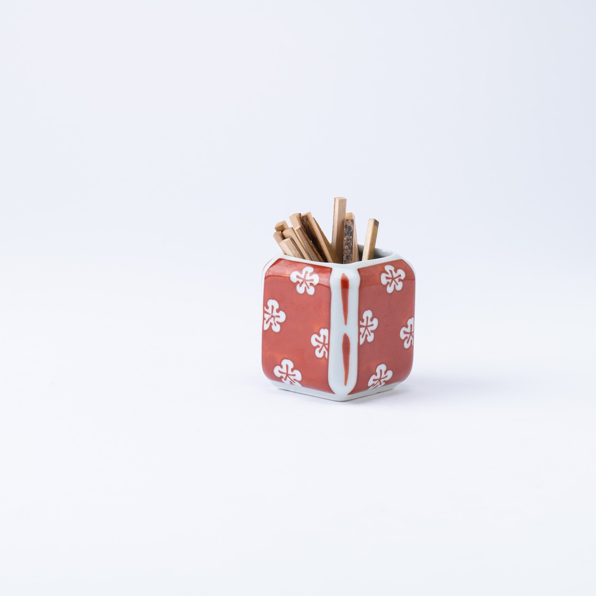 Touzan Kiln Nishiki Red Plum Blossom Arita Ware Toothpick Holder - MUSUBI KILN - Quality Japanese Tableware and Gift