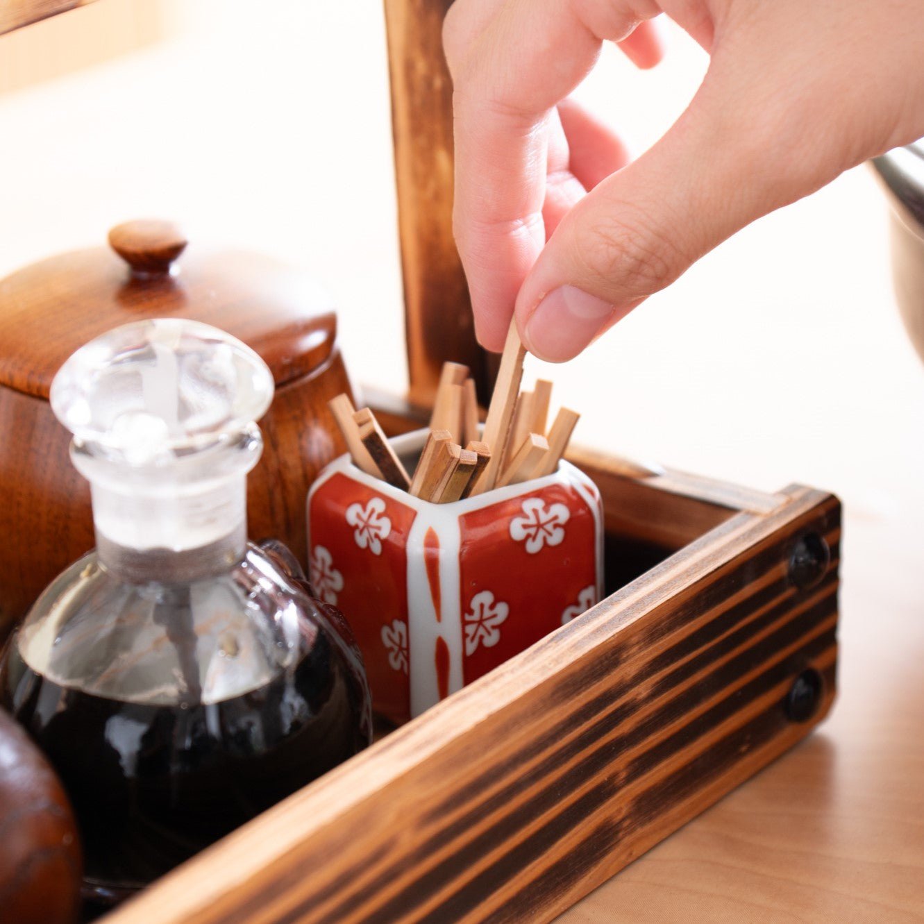 Touzan Kiln Nishiki Red Plum Blossom Arita Ware Toothpick Holder - MUSUBI KILN - Quality Japanese Tableware and Gift