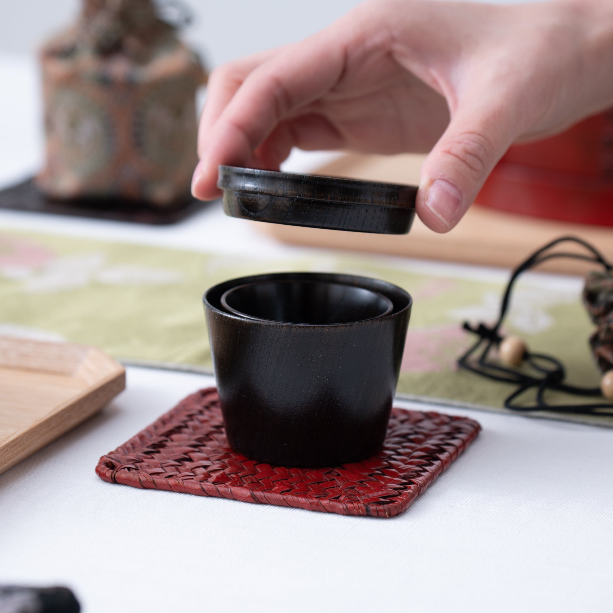 Travel Zelkova Yamanaka Lacquerware Guinomi Sake Cup Set - MUSUBI KILN - Quality Japanese Tableware and Gift