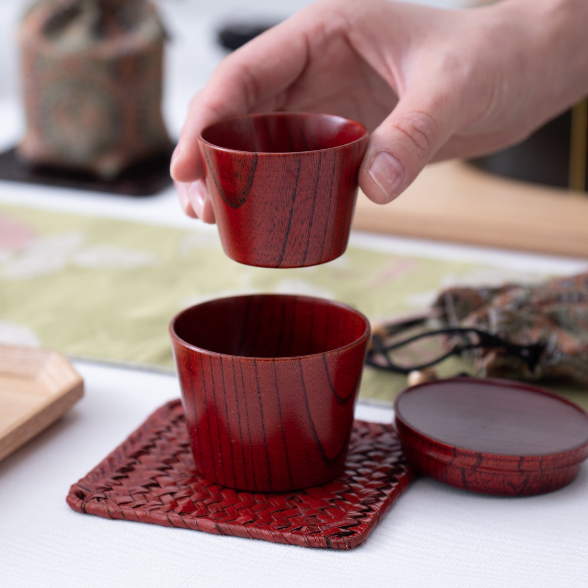 Travel Zelkova Yamanaka Lacquerware Guinomi Sake Cup Set - MUSUBI KILN - Quality Japanese Tableware and Gift