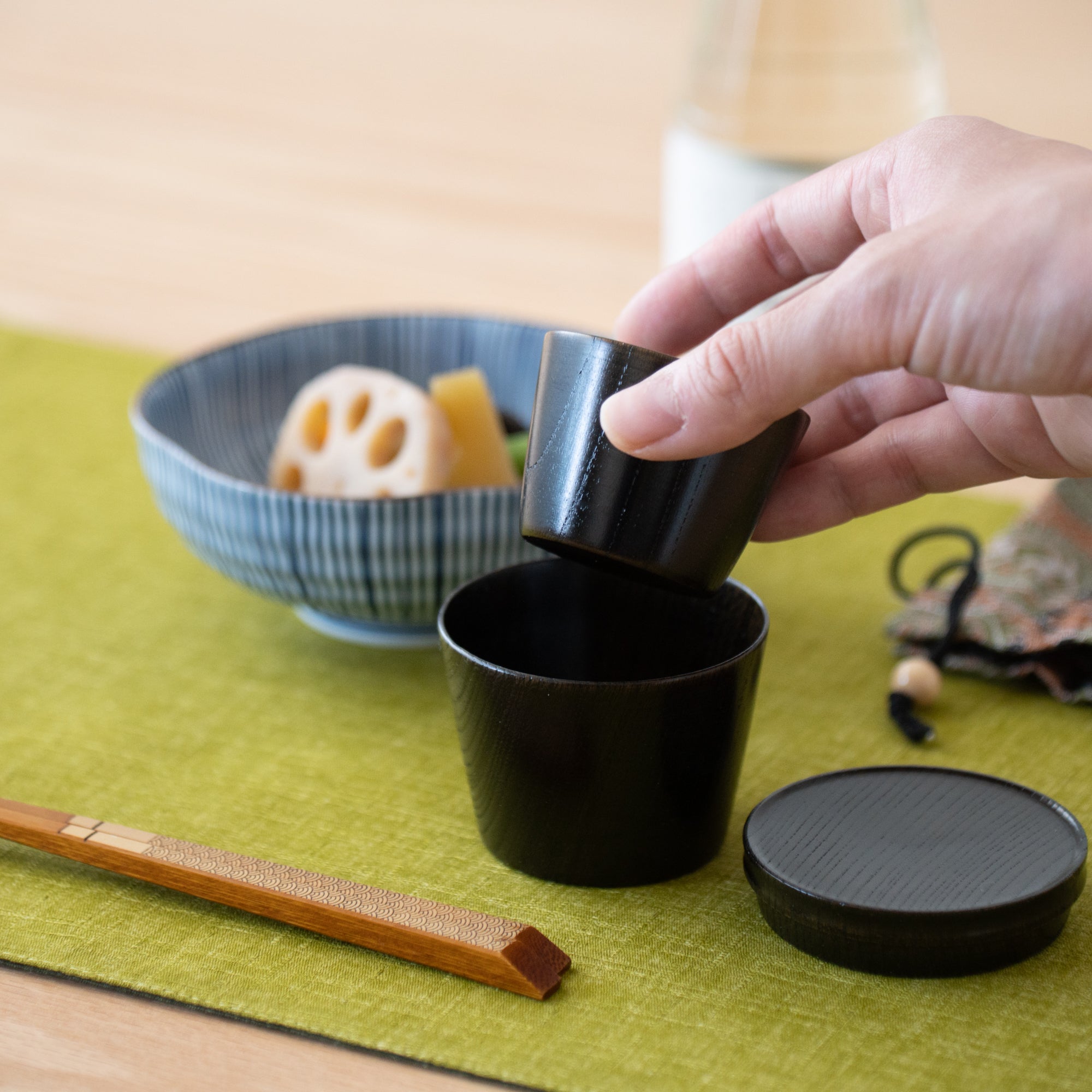 Travel Zelkova Yamanaka Lacquerware Guinomi Sake Cup Set - MUSUBI KILN - Quality Japanese Tableware and Gift