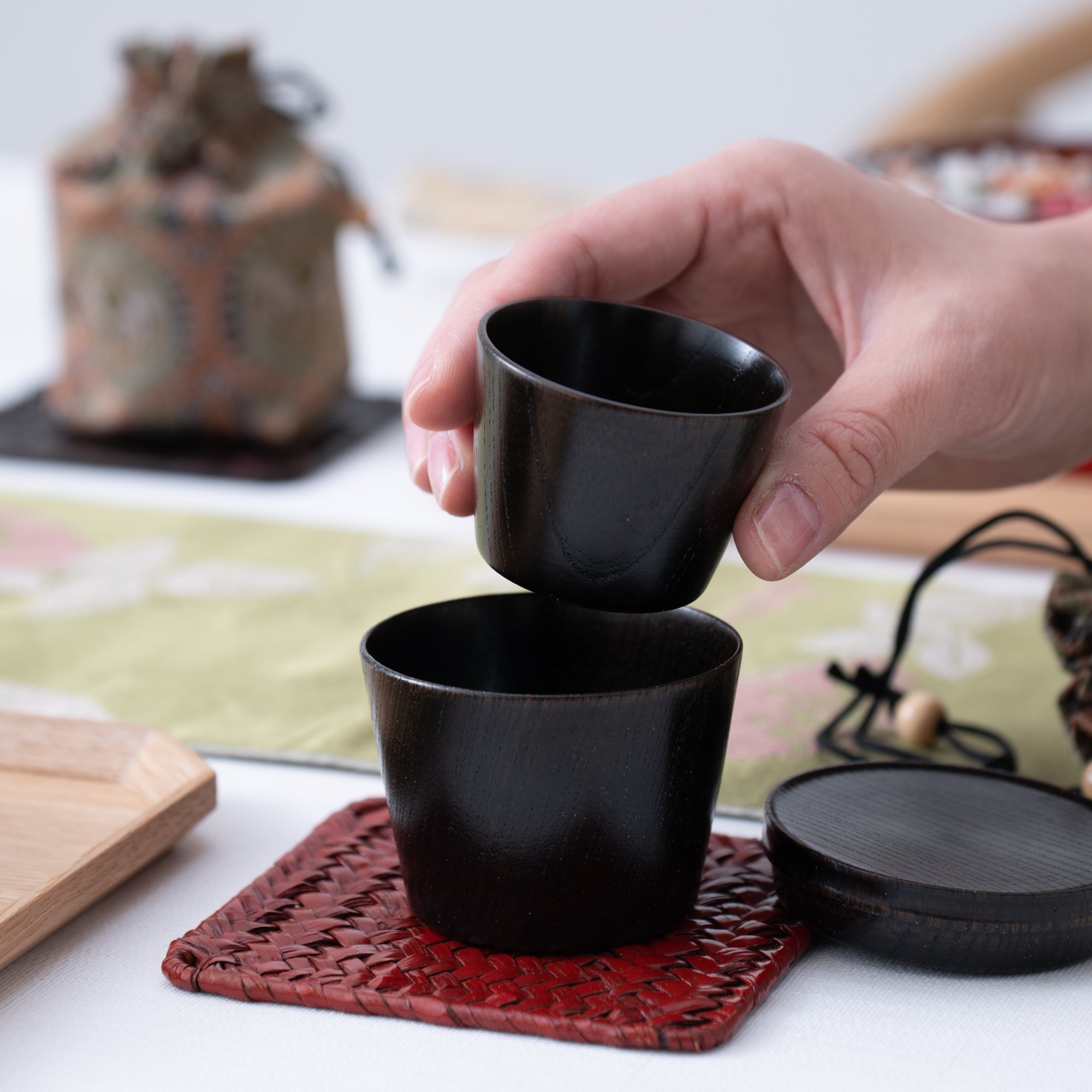 Travel Zelkova Yamanaka Lacquerware Guinomi Sake Cup Set - MUSUBI KILN - Quality Japanese Tableware and Gift