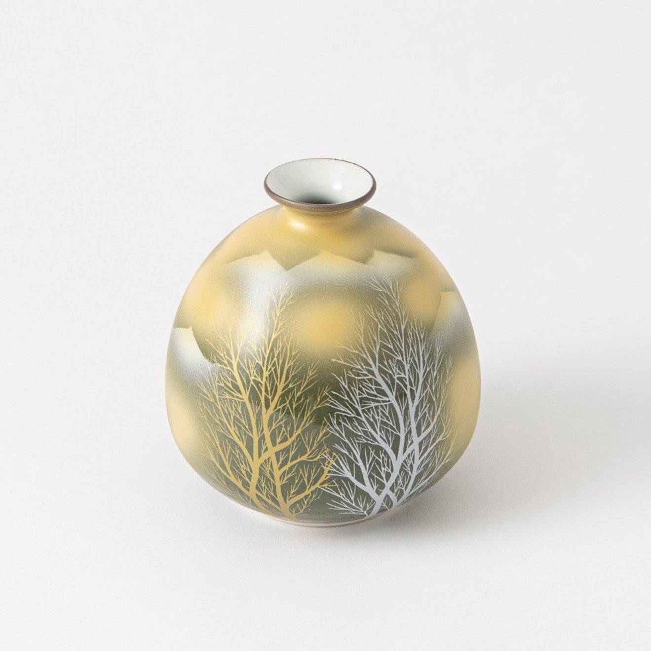 Tree and Gold Cloud Kutani Japanese Flower Vase - MUSUBI KILN - Quality Japanese Tableware and Gift