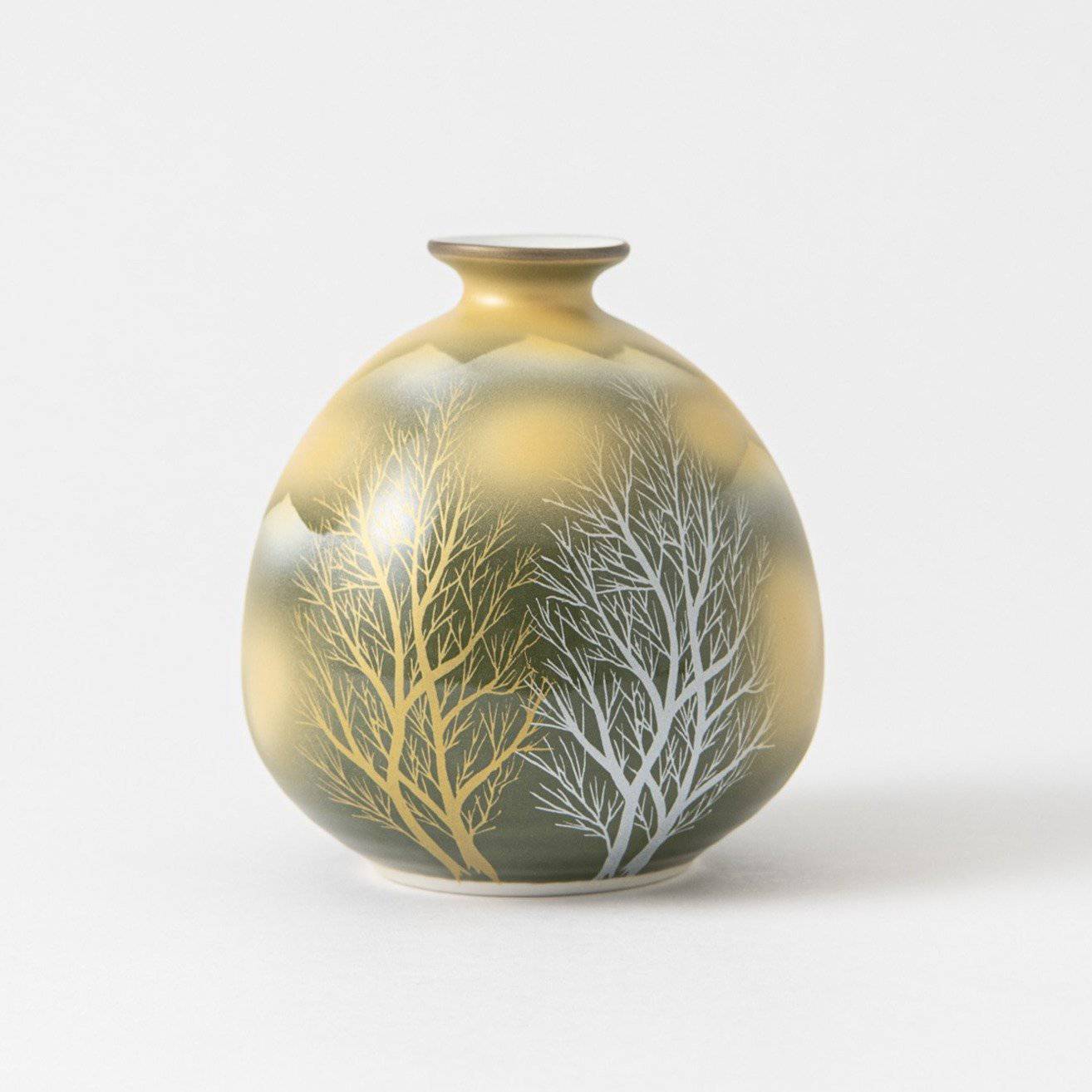 Tree and Gold Cloud Kutani Japanese Flower Vase - MUSUBI KILN - Quality Japanese Tableware and Gift