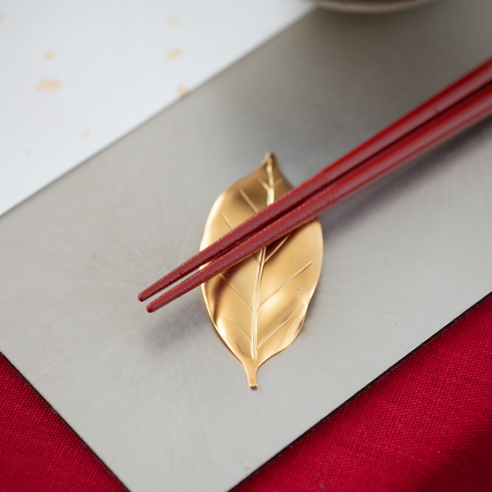 Tsubame Hutlery Gold Camellia Leaf Chopstick Rest - MUSUBI KILN - Quality Japanese Tableware and Gift