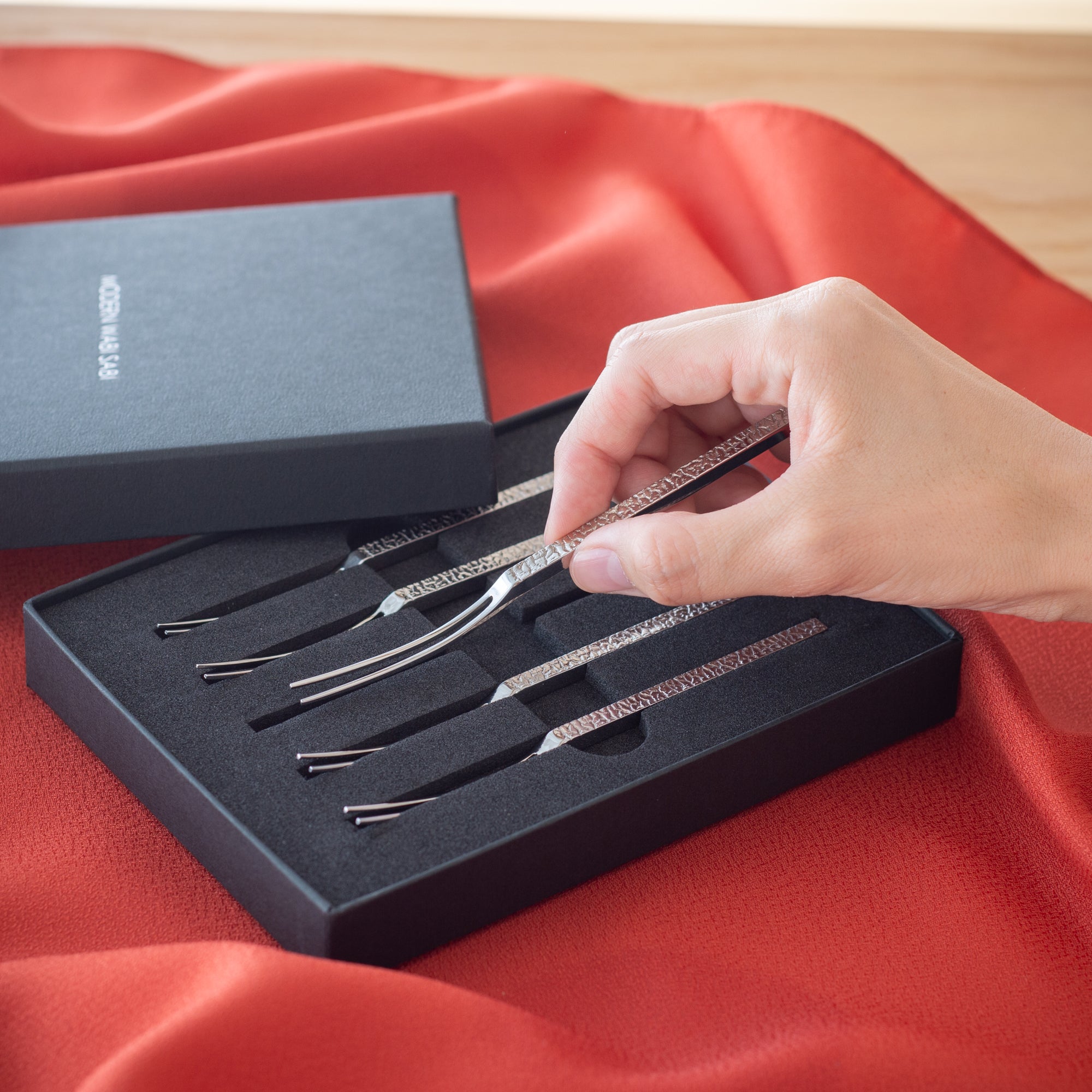 Tsubame MODERN WABI SABI Mirror Finish Fruit Fork Set - MUSUBI KILN - Quality Japanese Tableware and Gift