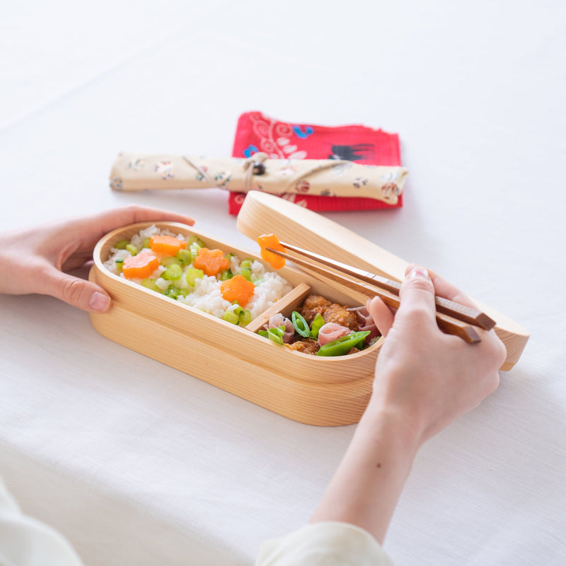 Kishu Lacquerware Natural Wood-Grain Oblong Bento Box