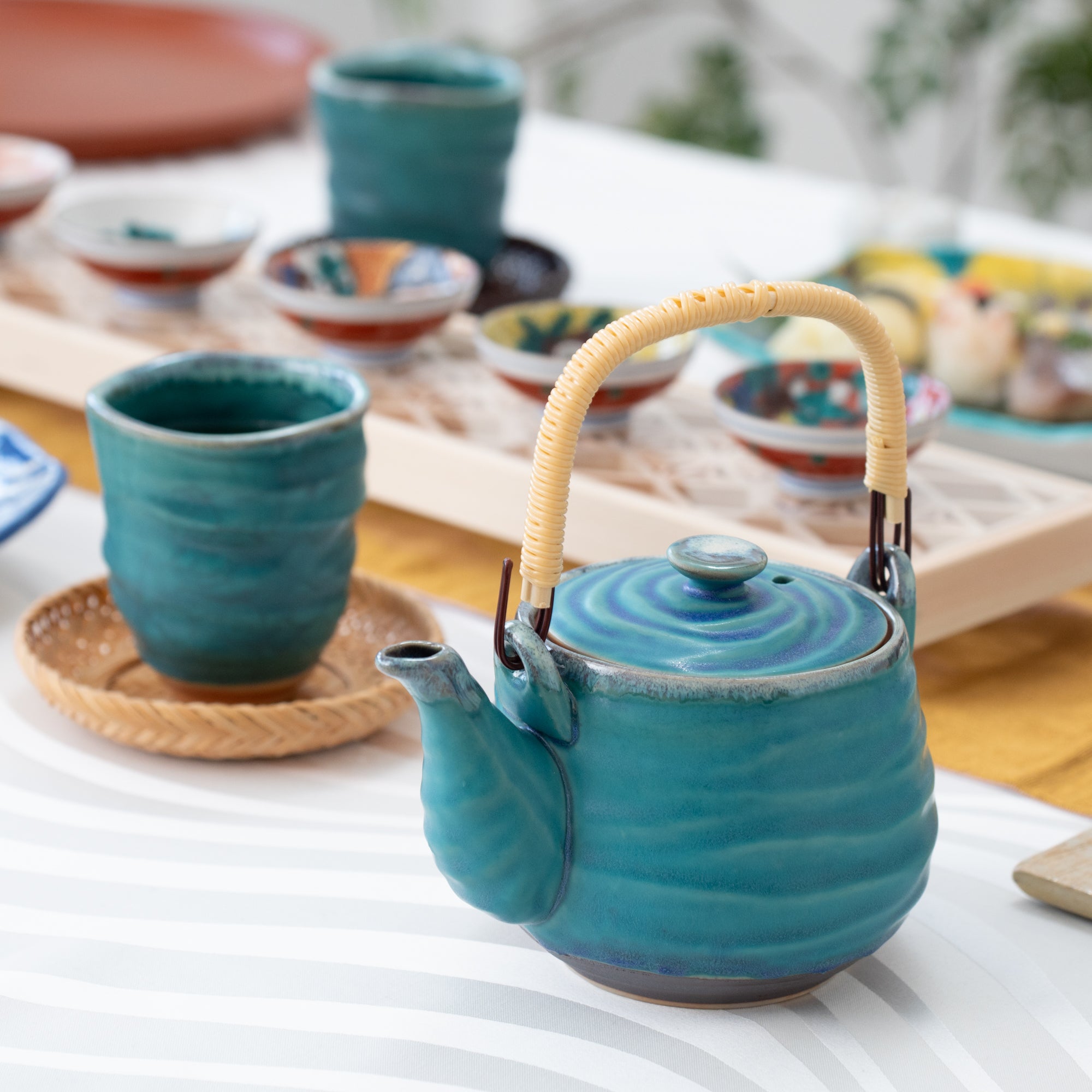 Turkish Blue Mino Ware Japanese Teapot 20.3oz(600ml) - MUSUBI KILN - Quality Japanese Tableware and Gift