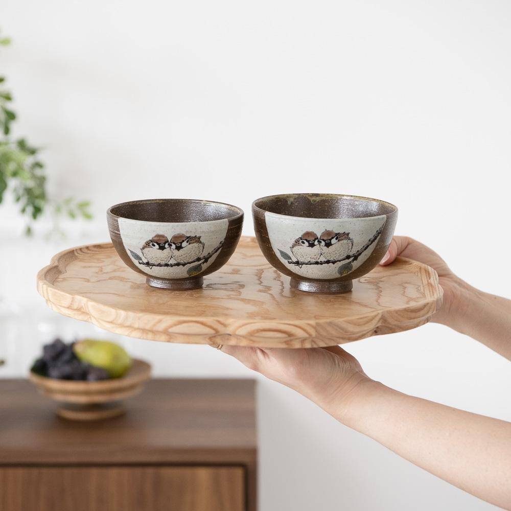 Twin Sparrows Kutani Japanese Rice Bowl Pair - MUSUBI KILN - Quality Japanese Tableware and Gift