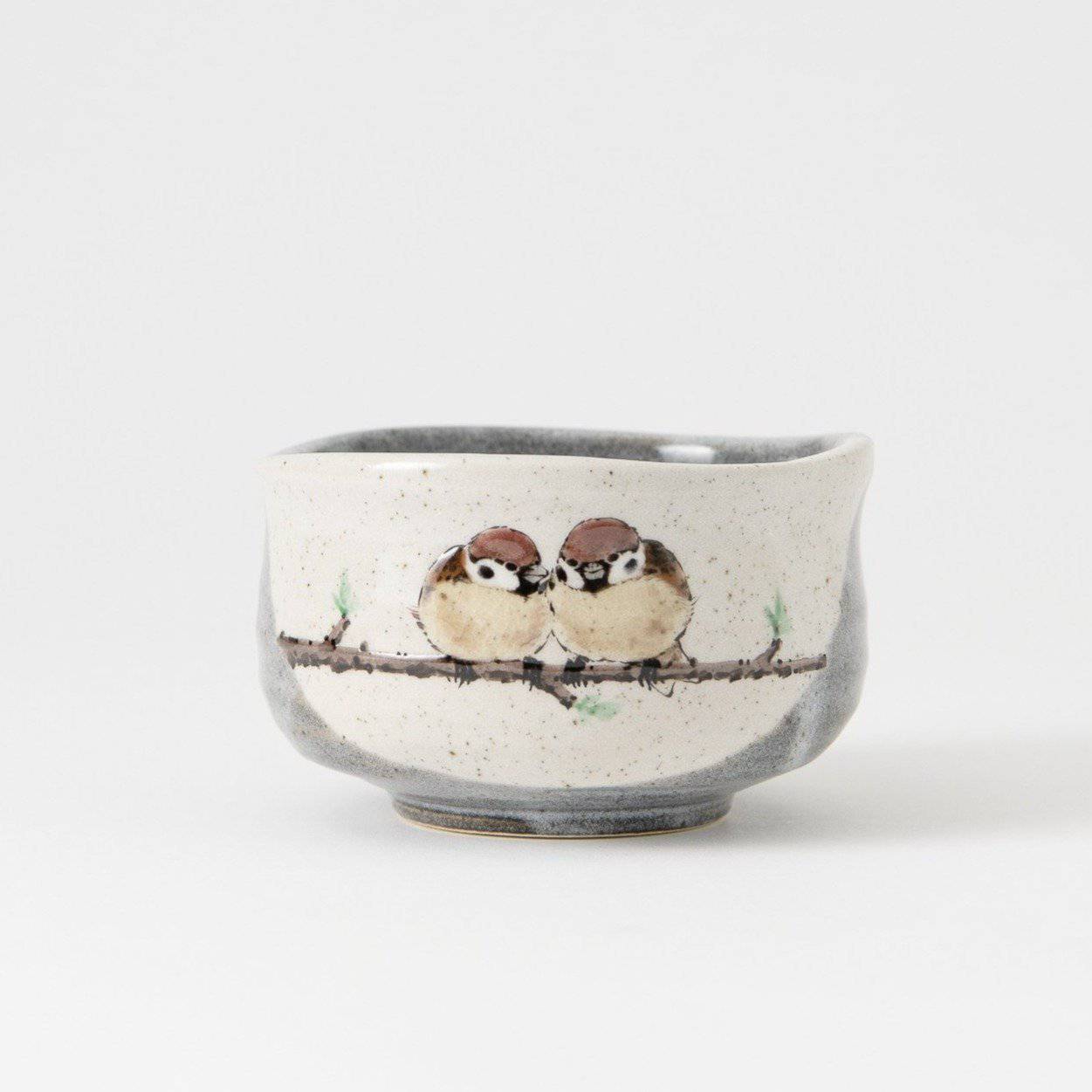 Twin Sparrows Kutani Matcha Bowl Chawan - A - MUSUBI KILN - Quality Japanese Tableware and Gift