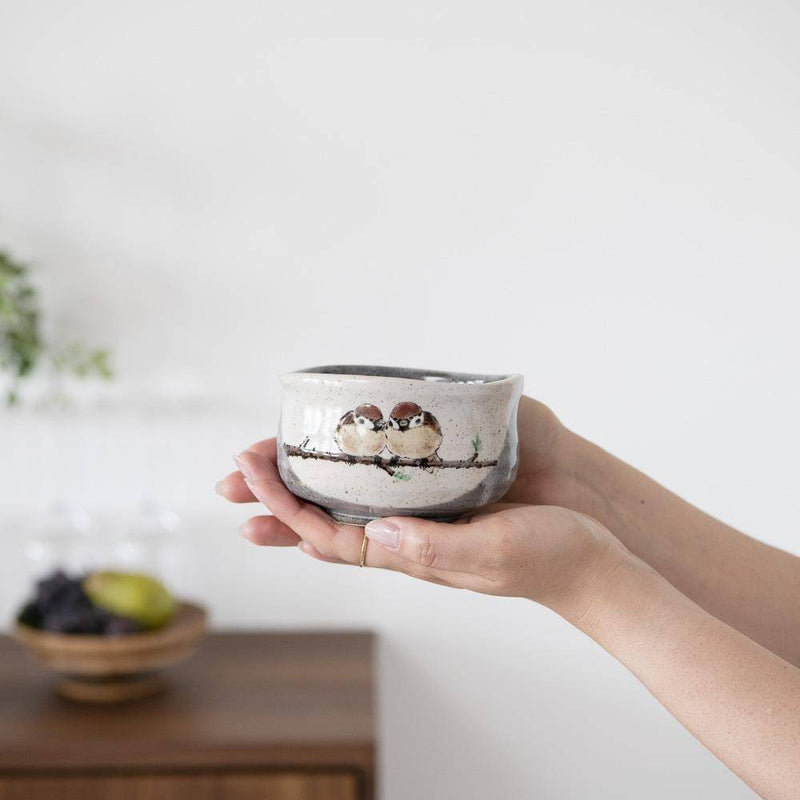 Twin Sparrows Kutani Matcha Bowl Chawan - A - MUSUBI KILN - Quality Japanese Tableware and Gift