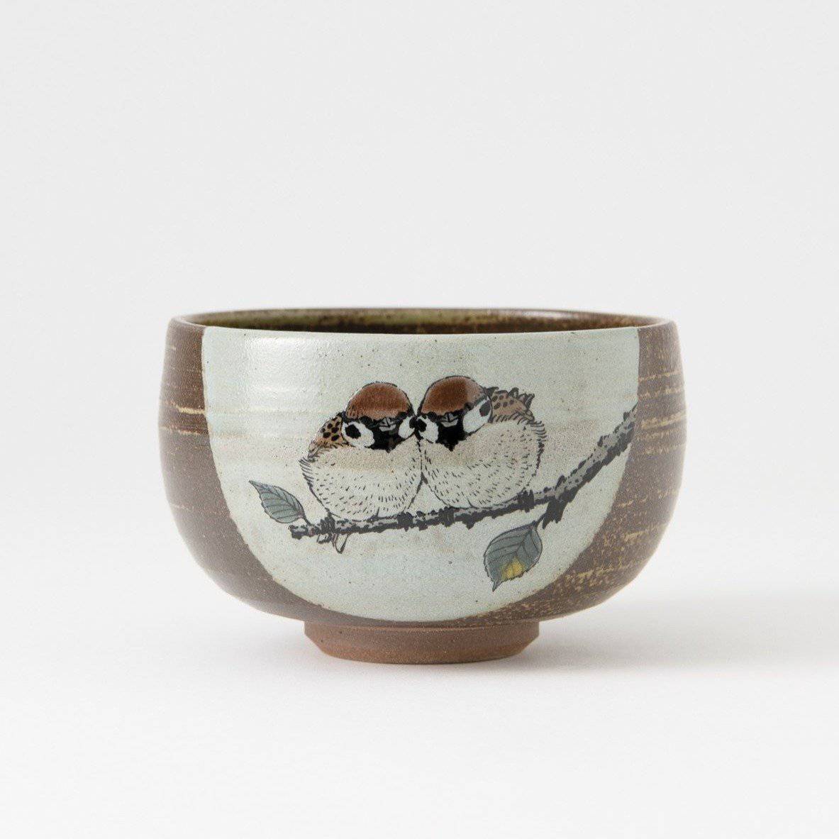 Twin Sparrows Kutani Matcha Bowl Chawan - B - MUSUBI KILN - Quality Japanese Tableware and Gift