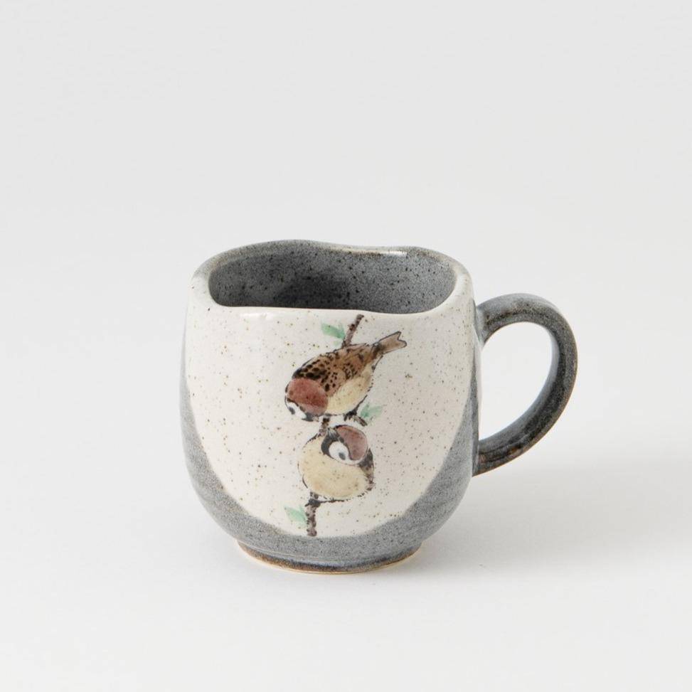 Twin Sparrows Kutani Mug - A - MUSUBI KILN - Quality Japanese Tableware and Gift