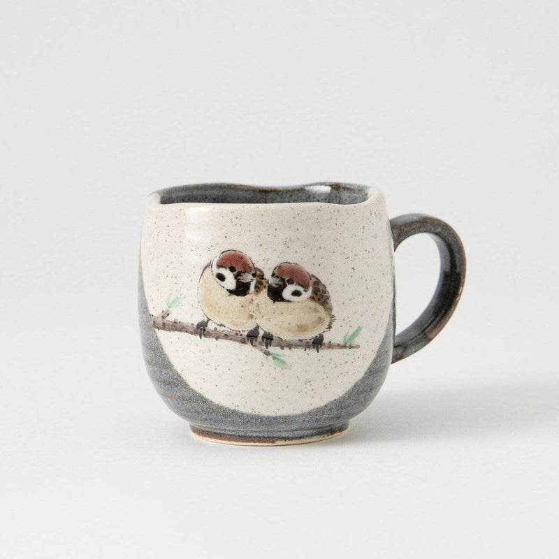 Twin Sparrows Kutani Mug - B - MUSUBI KILN - Quality Japanese Tableware and Gift