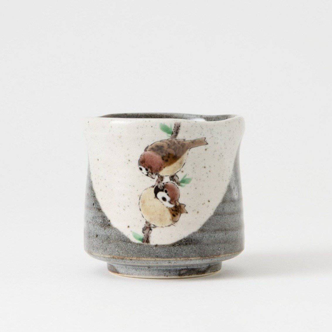 Twin Sparrows Kutani Yunomi Japanese Teacup - A - MUSUBI KILN - Quality Japanese Tableware and Gift