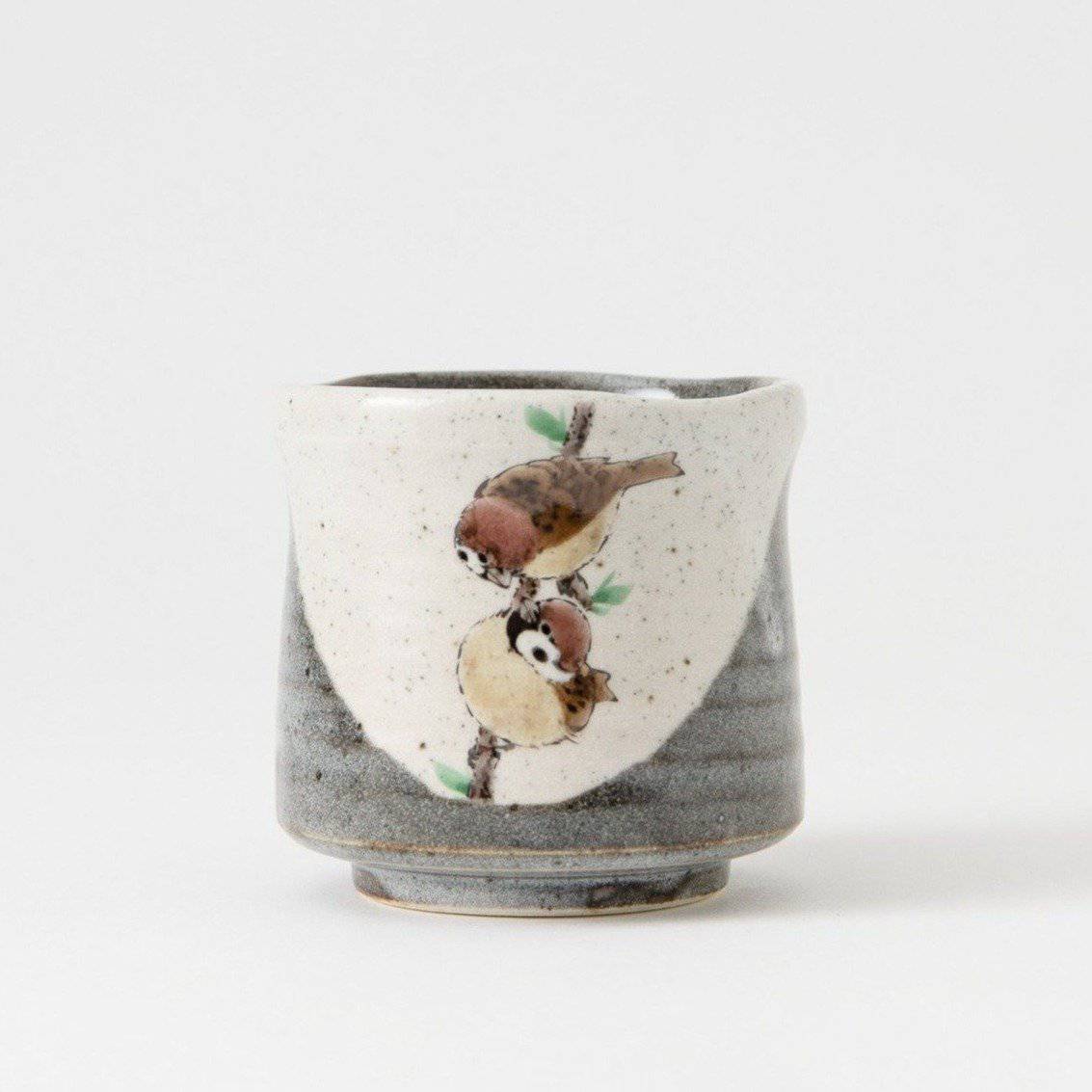 Upright Pair Sparrows Yunomi Japanese Teacup