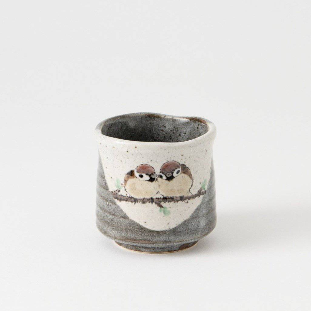 Twin Sparrows Kutani Yunomi Japanese Teacup - B - MUSUBI KILN - Quality Japanese Tableware and Gift