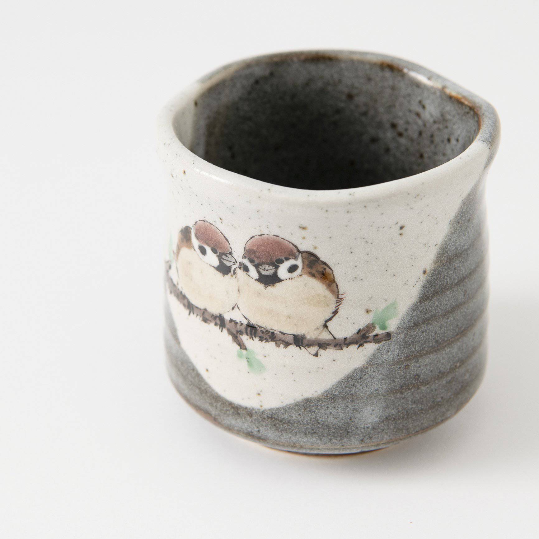 Twin Sparrows Kutani Yunomi Japanese Teacup - B - MUSUBI KILN - Quality Japanese Tableware and Gift