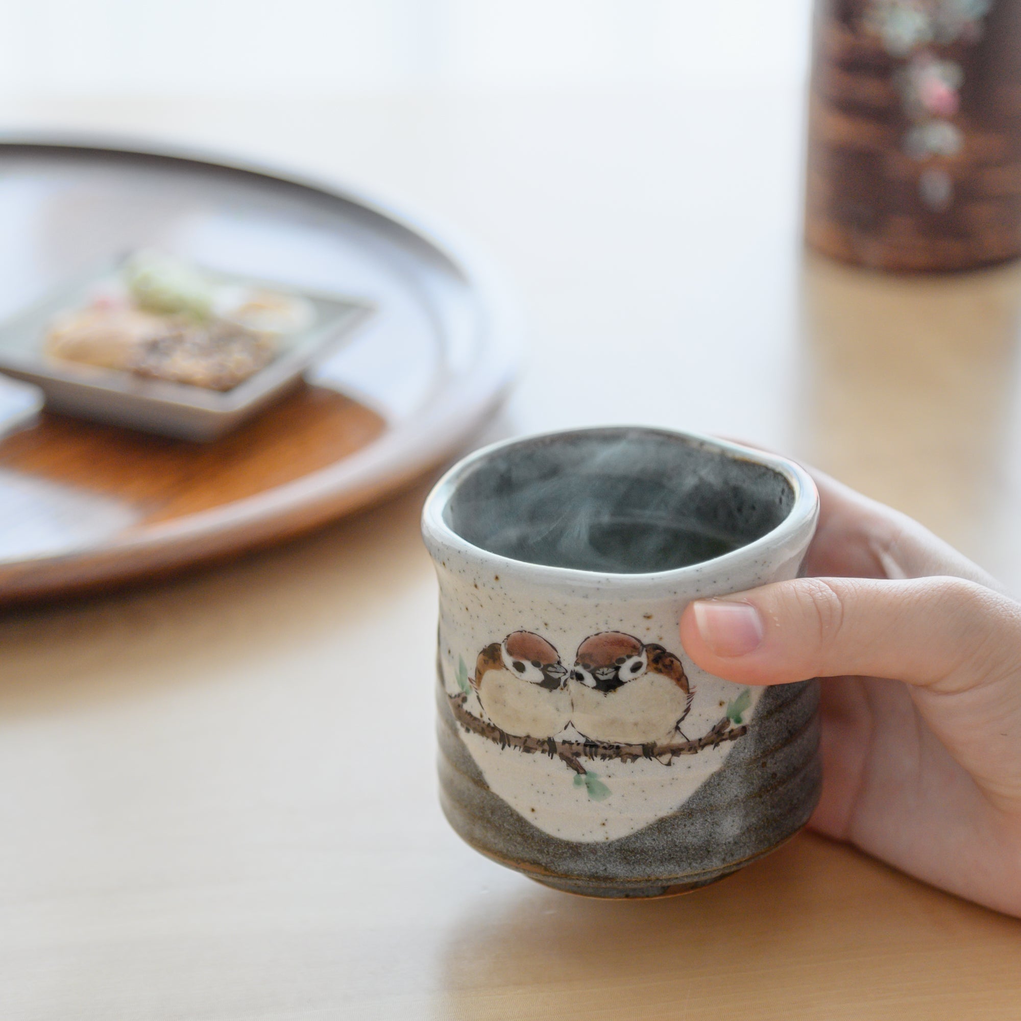 Twin Sparrows Kutani Yunomi Japanese Teacup - B - MUSUBI KILN - Quality Japanese Tableware and Gift