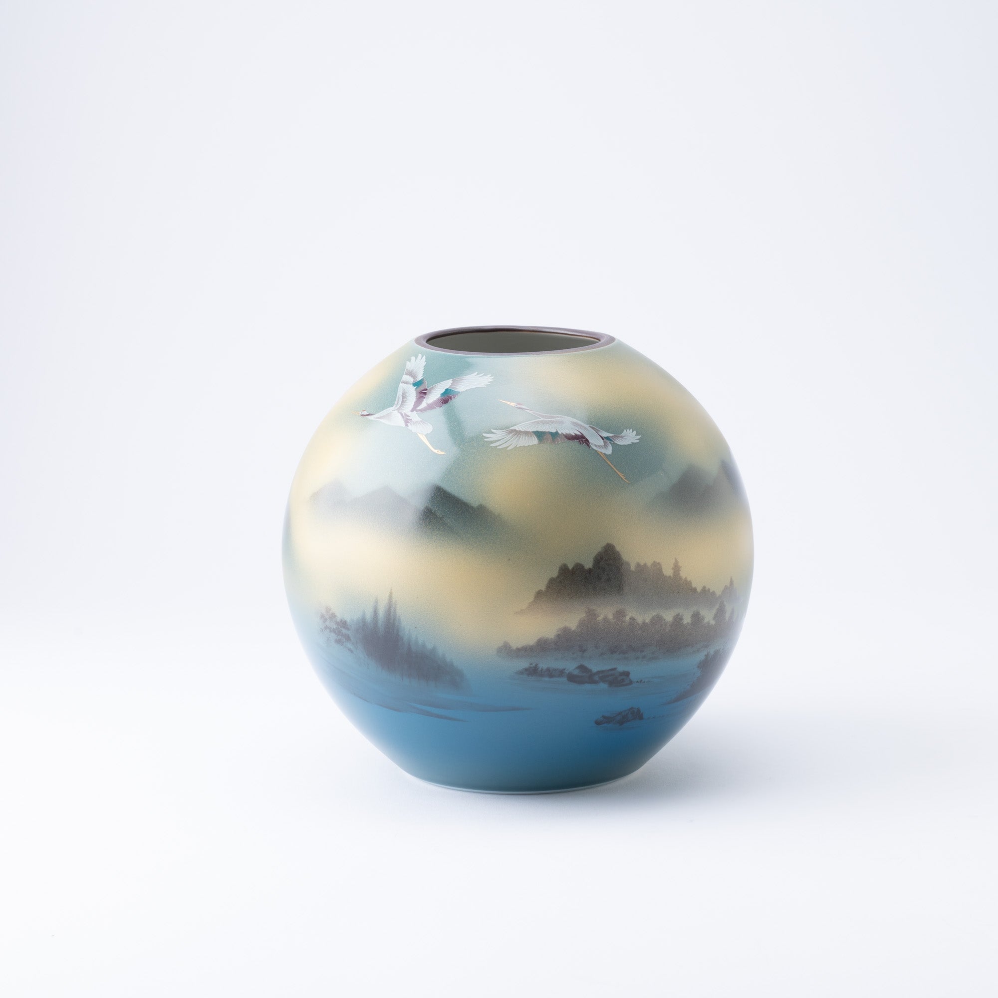 Two Cranes and Landscape Kutani Japanese Flower Vase - MUSUBI KILN - Quality Japanese Tableware and Gift