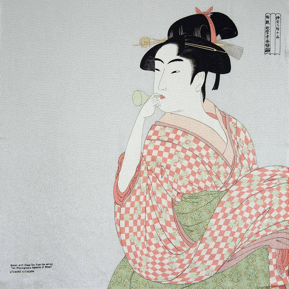 Utamaro Chirimen Yuzen Furoshiki Wrapping Cloth 27in - MUSUBI KILN - Quality Japanese Tableware and Gift