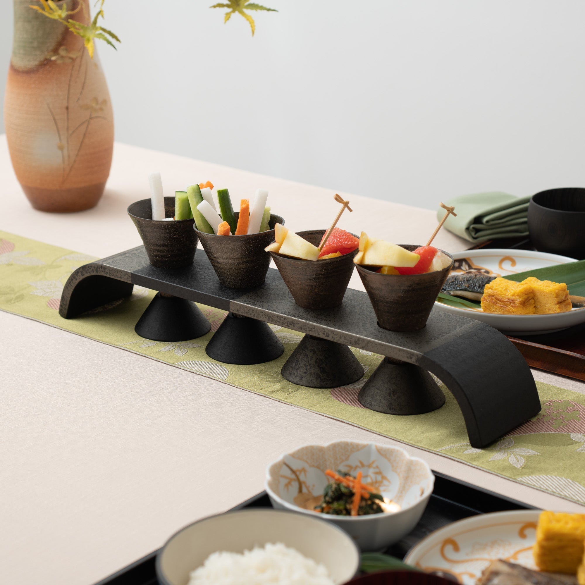 Washi Echizen Lacquerware Serving Tray with Cups - MUSUBI KILN - Quality Japanese Tableware and Gift