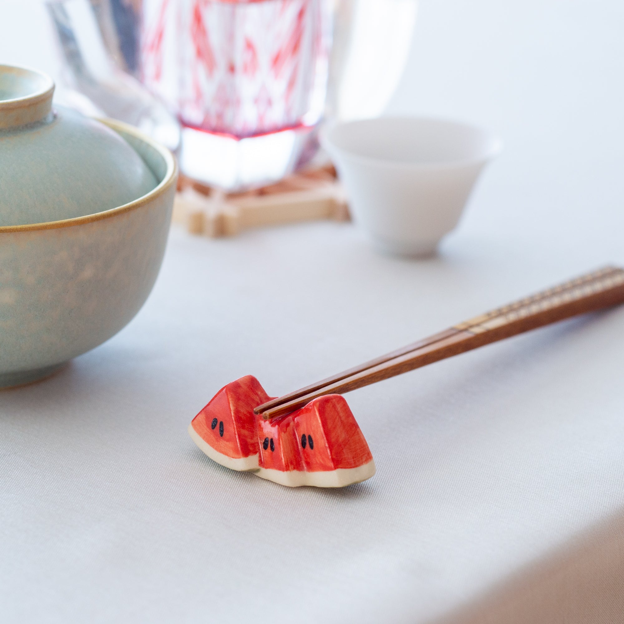 Watermelon Kyo Ware Chopstick Rest Set - MUSUBI KILN - Quality Japanese Tableware and Gift