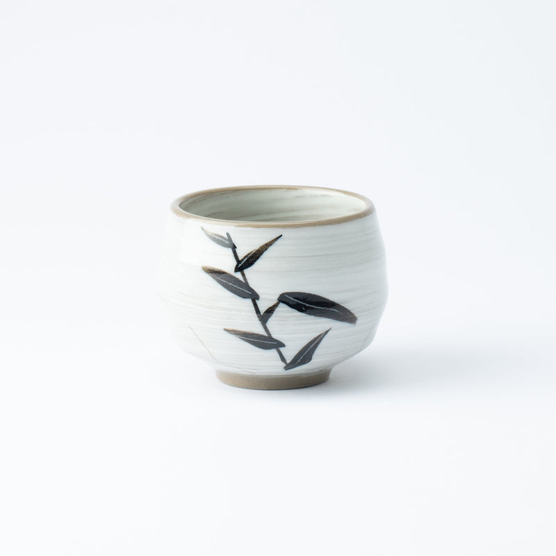 White Bamboo Leaves Mino Ware Japanese Teacup - MUSUBI KILN - Quality Japanese Tableware and Gift