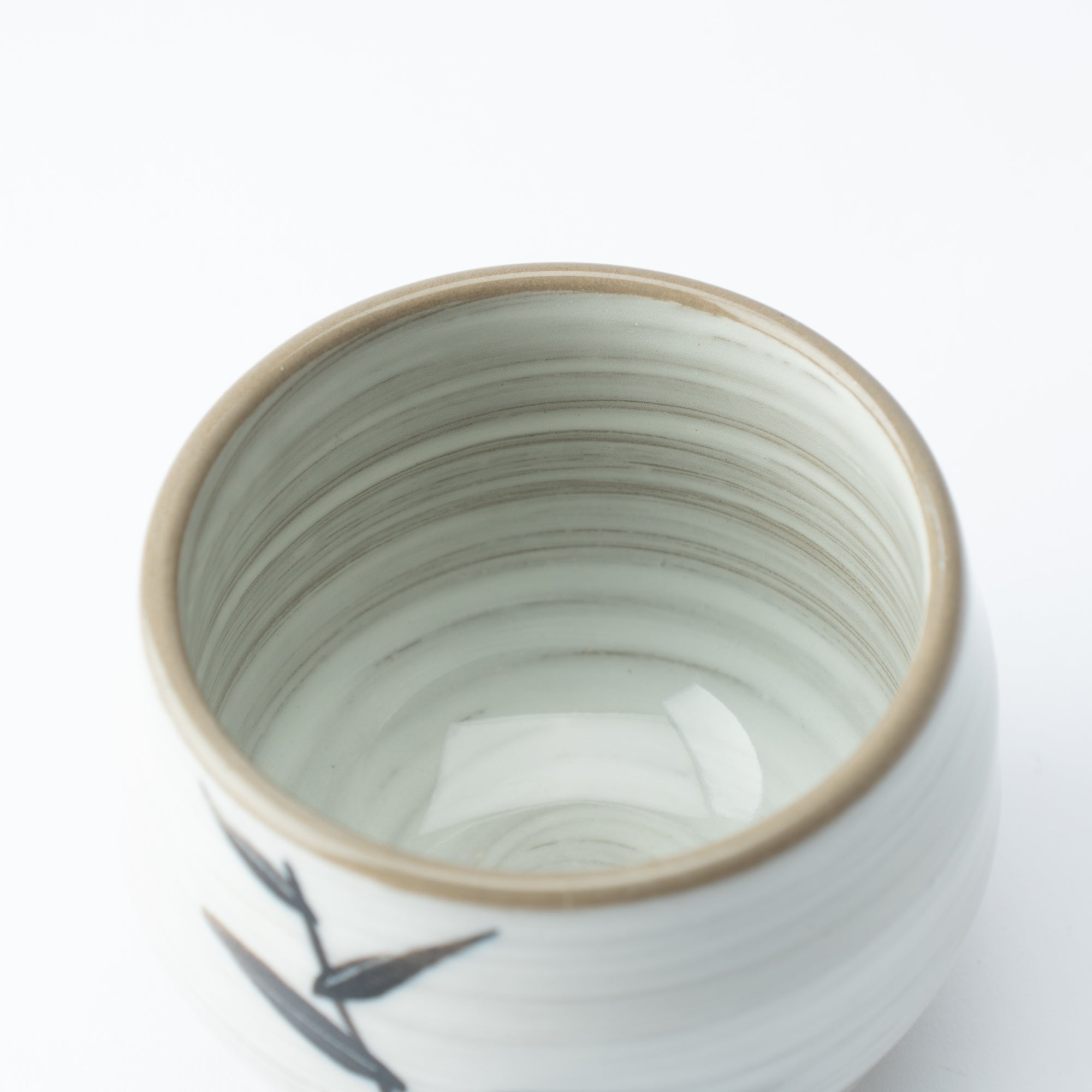 White Bamboo Leaves Mino Ware Japanese Teacup - MUSUBI KILN - Quality Japanese Tableware and Gift