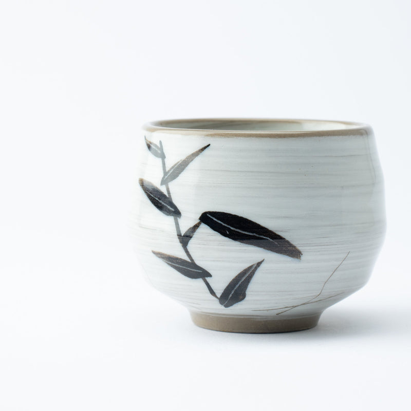 White Bamboo Leaves Mino Ware Japanese Teacup - MUSUBI KILN - Quality Japanese Tableware and Gift