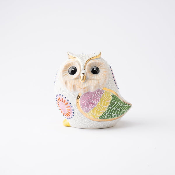 White Fine Drawing Kutani Owl Figurine - MUSUBI KILN - Quality Japanese Tableware and Gift