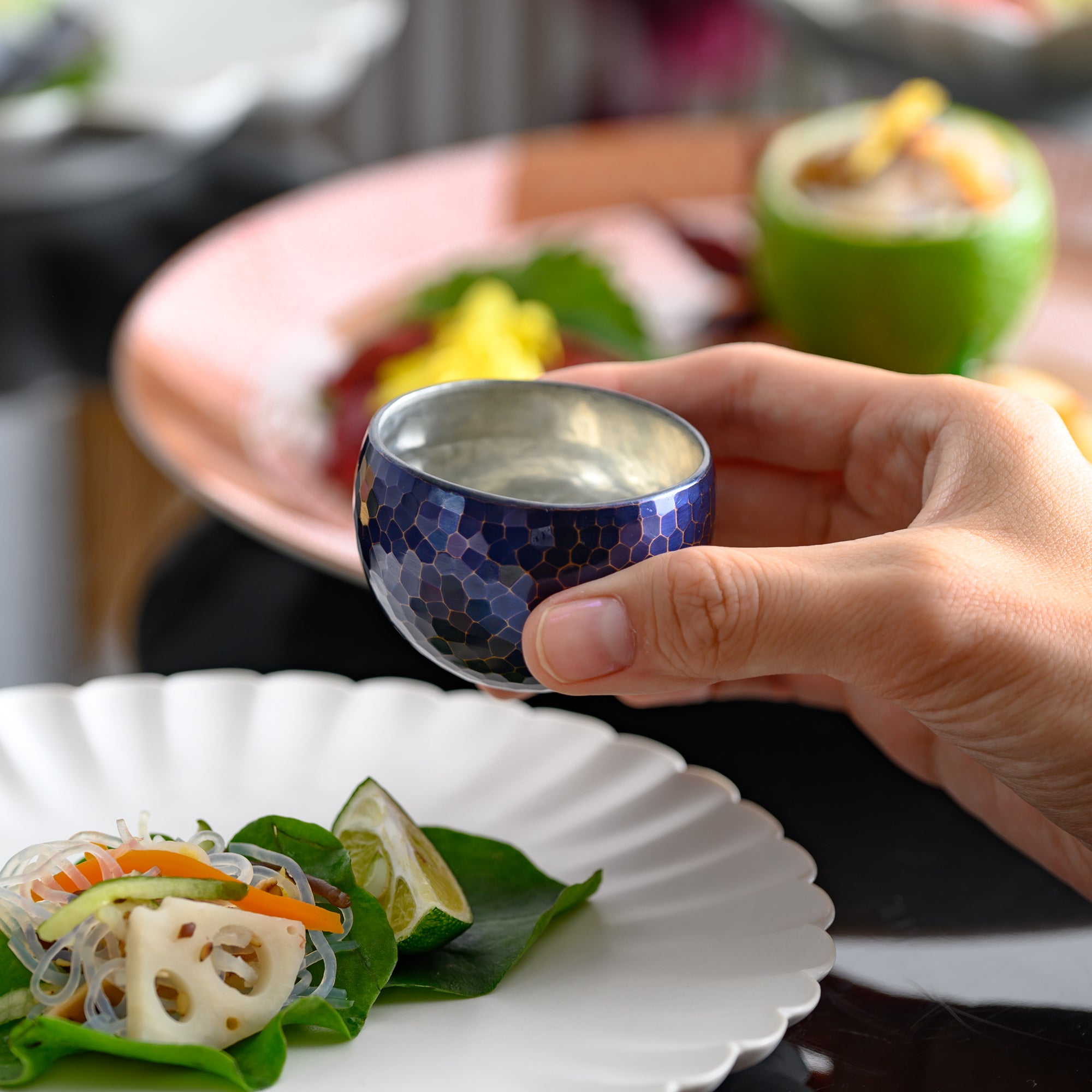 Seigado Indigo Blue Copper Guinomi Sake Cup