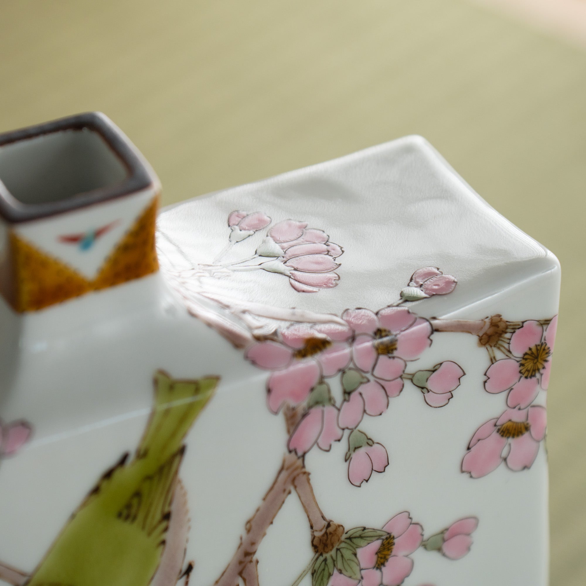 Yamada Yoshiaki Cherry Blossom and Warbling White - eye Japanese Flower Vase - MUSUBI KILN - Quality Japanese Tableware and Gift