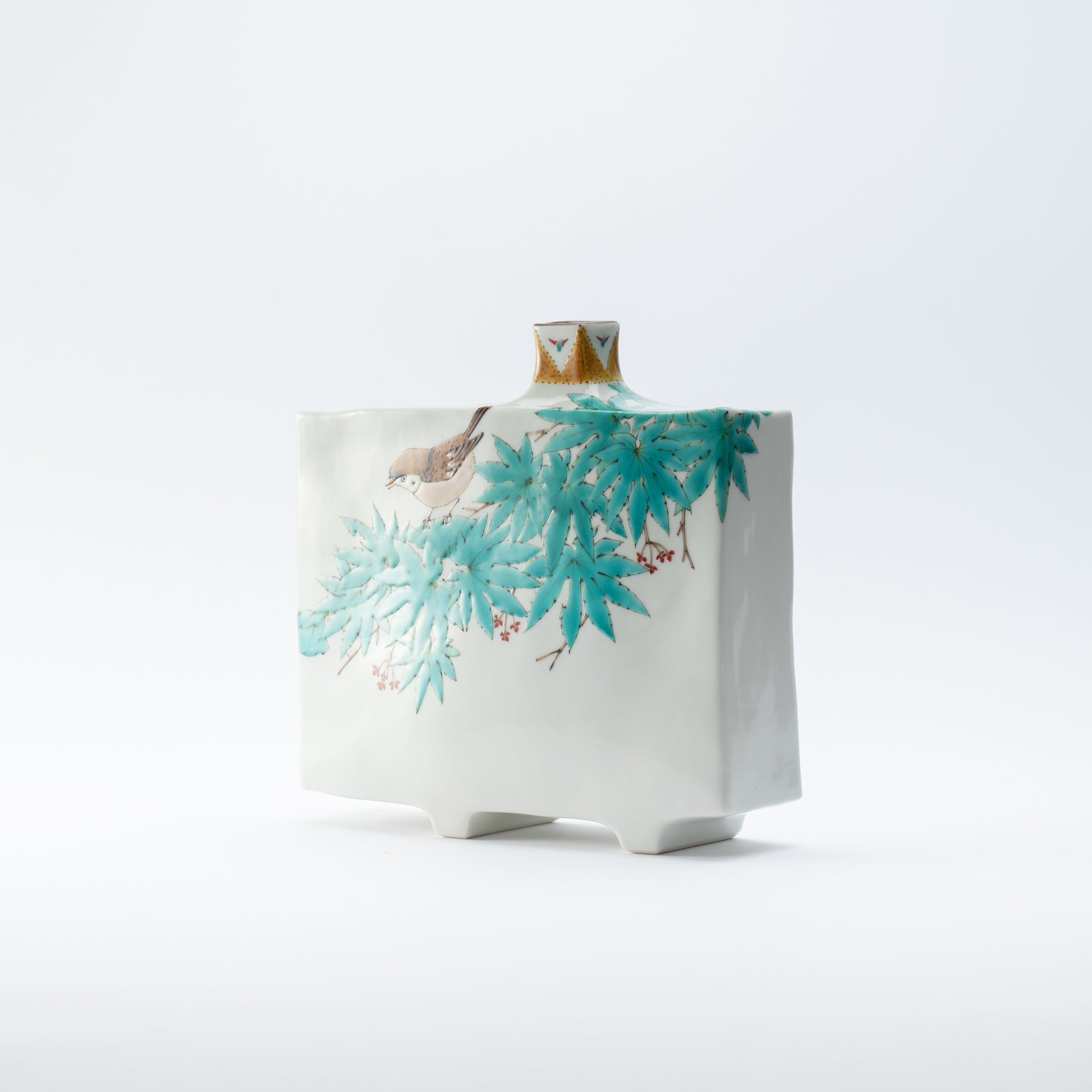 Yamada Yoshiaki Maple and Sparrow Japanese Flower Vase - MUSUBI KILN - Quality Japanese Tableware and Gift