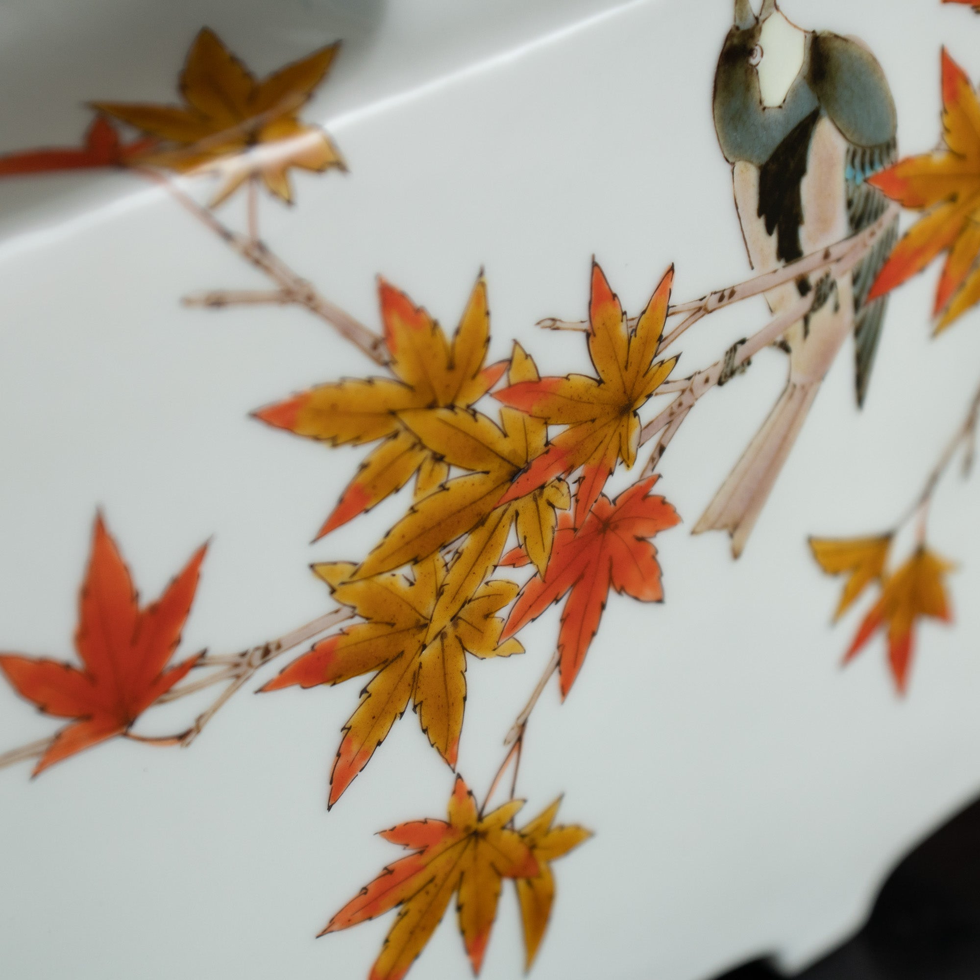 Yamada Yoshiaki Red Leaves and Chickadee Japanese Flower Vase - MUSUBI KILN - Quality Japanese Tableware and Gift