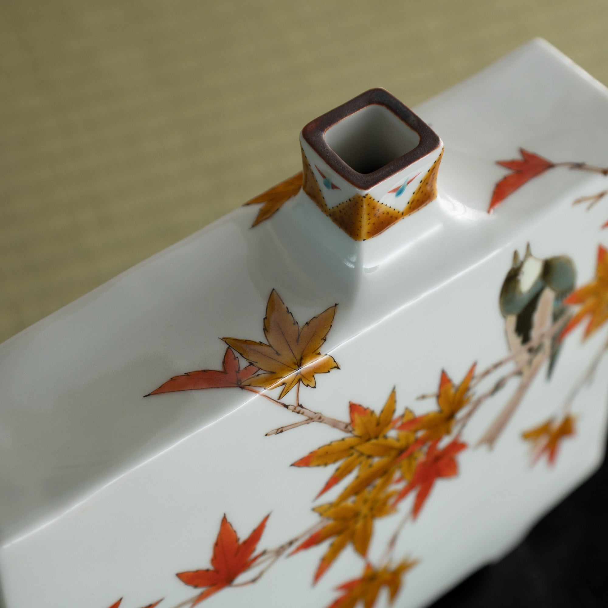 Yamada Yoshiaki Red Leaves and Chickadee Japanese Flower Vase - MUSUBI KILN - Quality Japanese Tableware and Gift