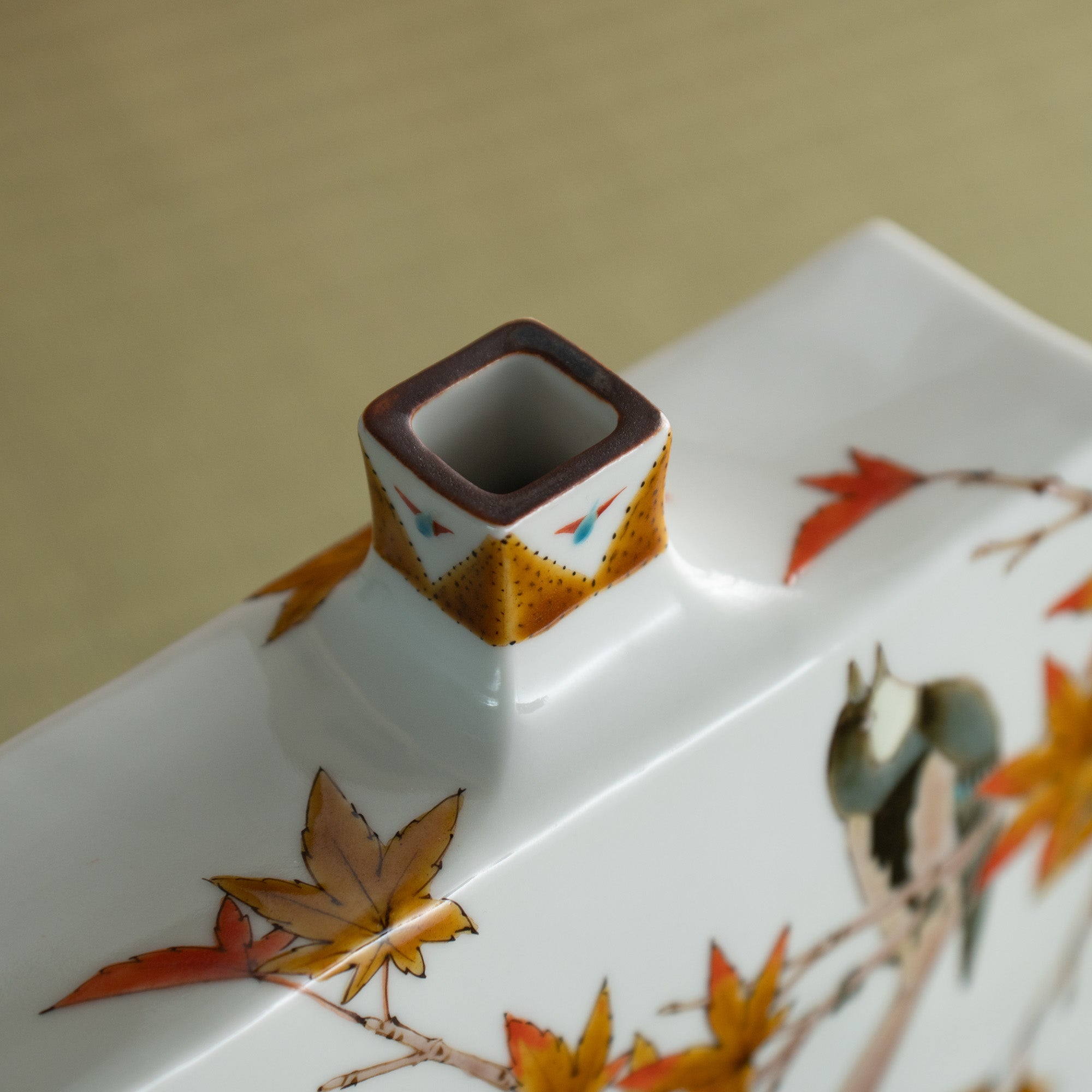 Yamada Yoshiaki Red Leaves and Chickadee Japanese Flower Vase - MUSUBI KILN - Quality Japanese Tableware and Gift