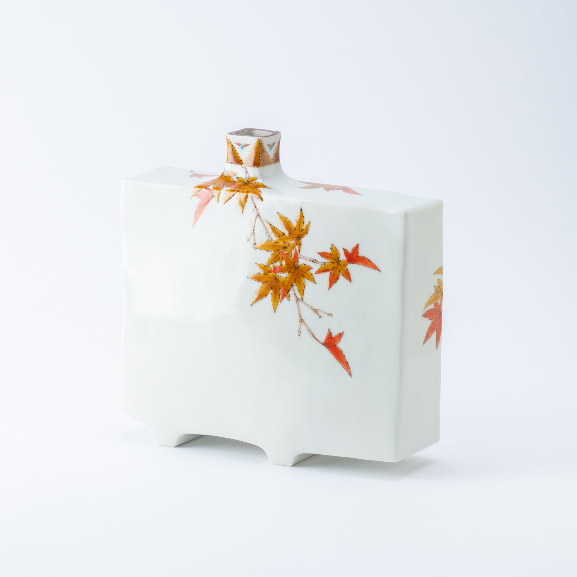 Yamada Yoshiaki Red Leaves and Chickadee Japanese Flower Vase - MUSUBI KILN - Quality Japanese Tableware and Gift