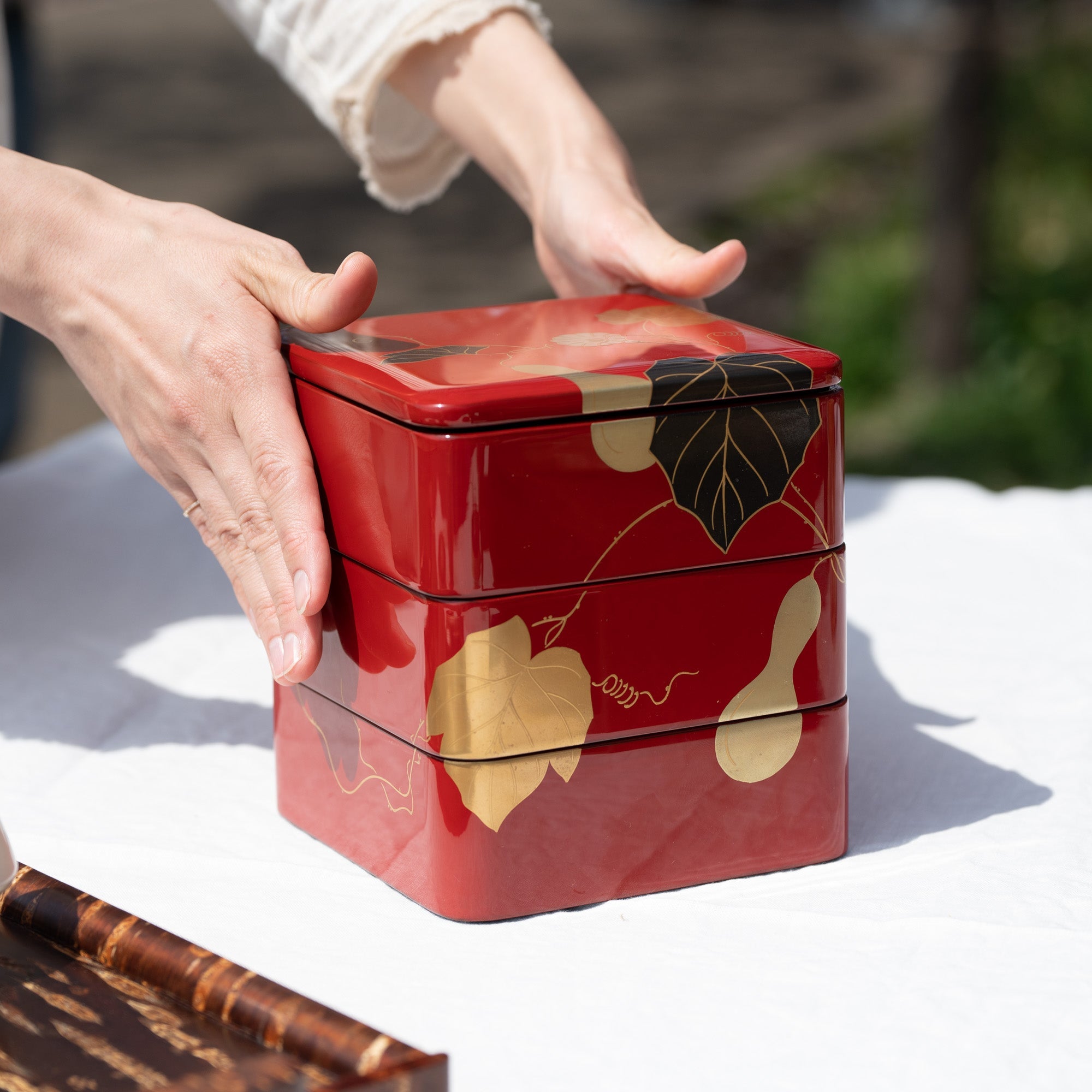 YAMAKYU Golden Gourd Echizen Lacquerware Three Tiers Jubako Bento Box - MUSUBI KILN - Quality Japanese Tableware and Gift