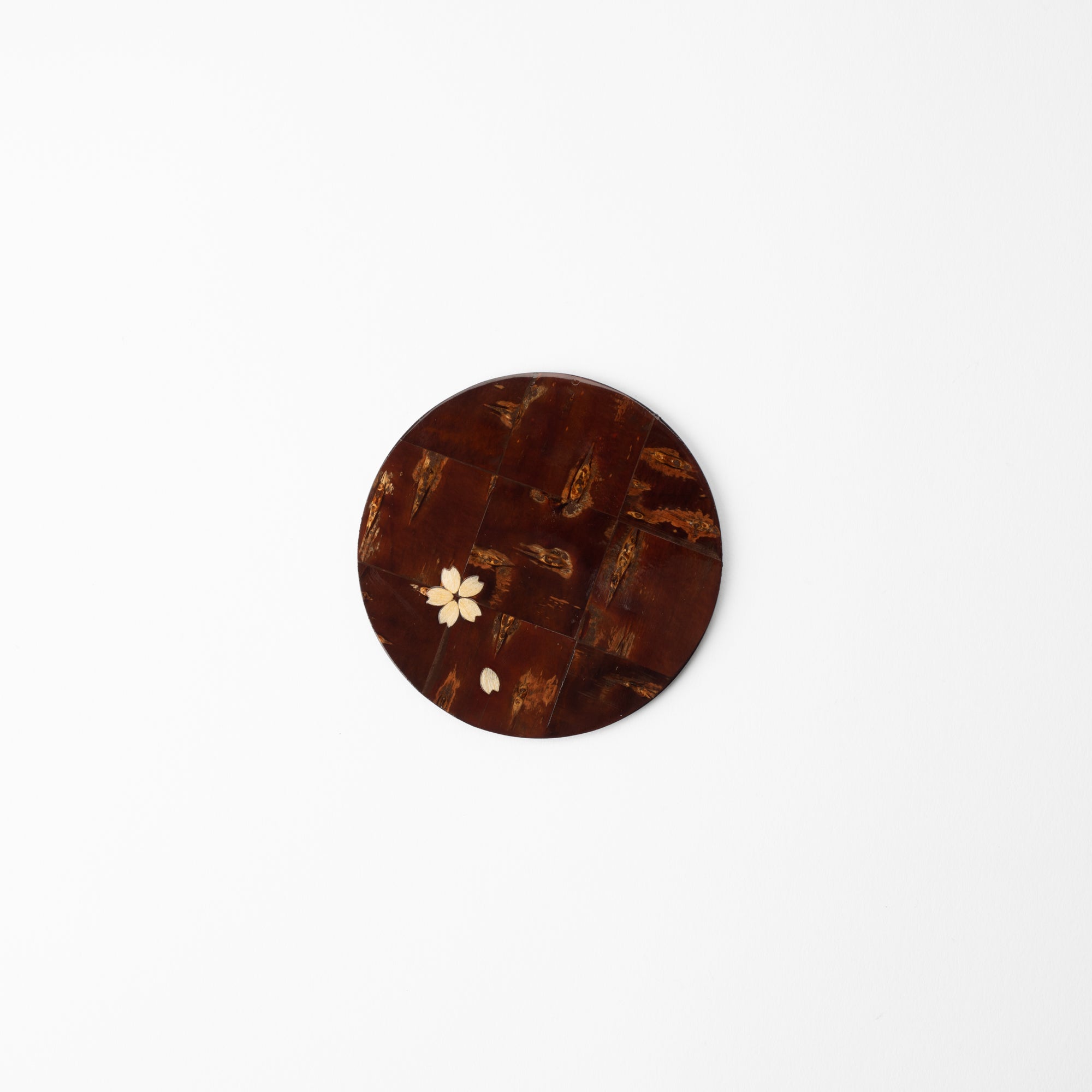 Yatsuyanagi Checked Pattern Akita Cherry Bark Work Round Coaster - MUSUBI KILN - Quality Japanese Tableware and Gift