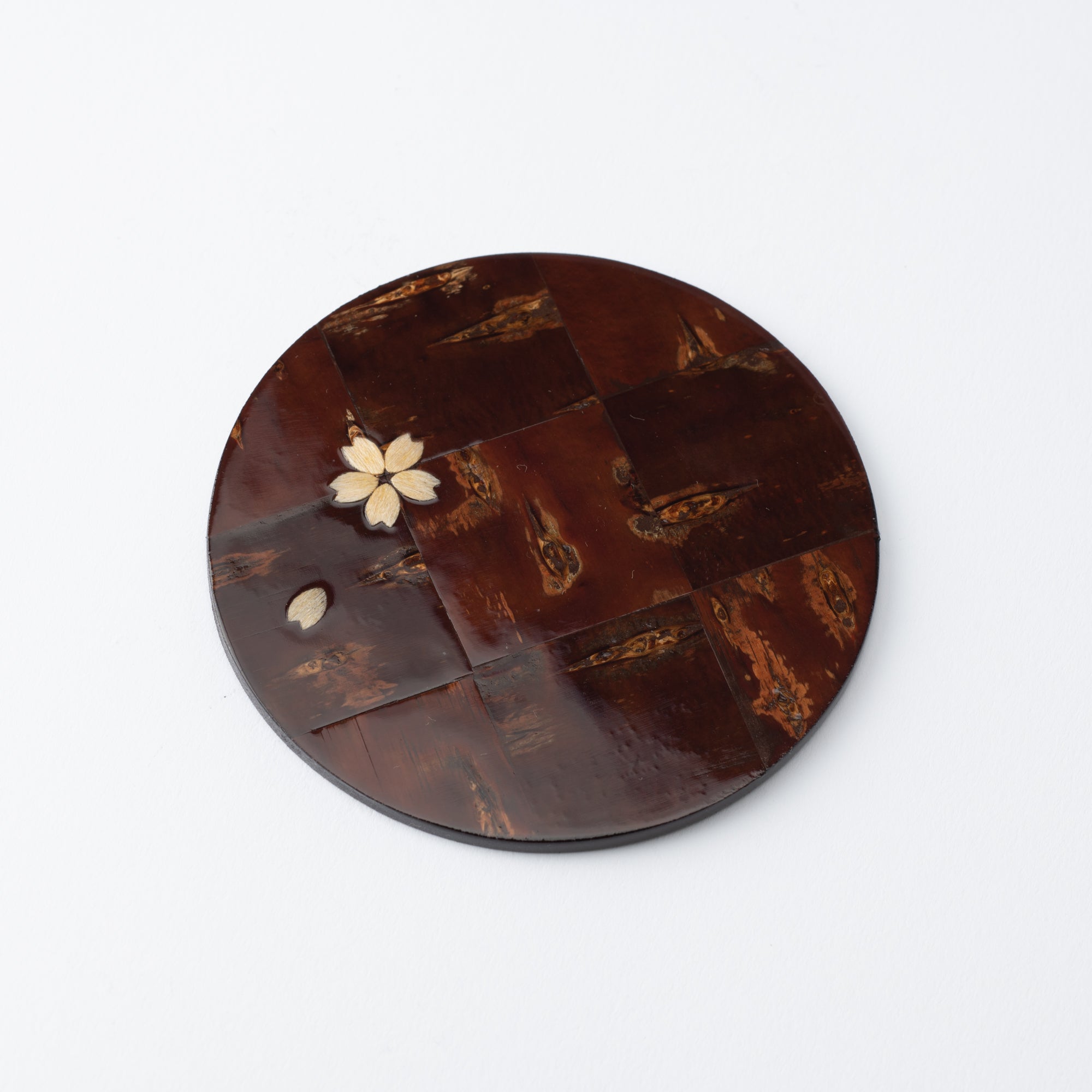 Yatsuyanagi Checked Pattern Akita Cherry Bark Work Round Coaster - MUSUBI KILN - Quality Japanese Tableware and Gift