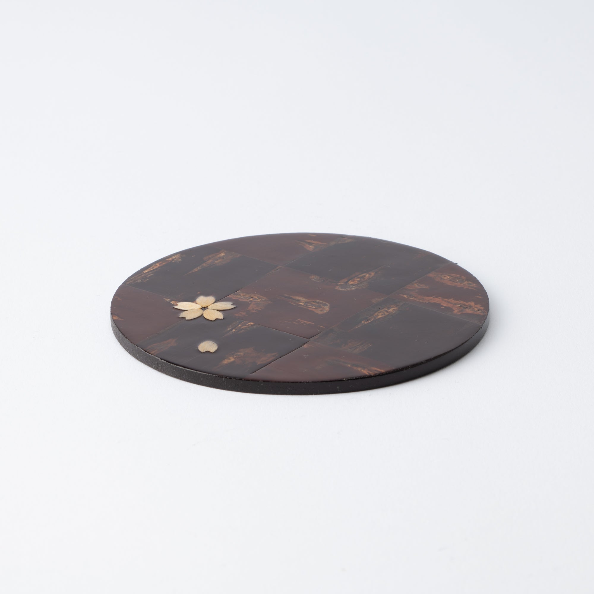 Yatsuyanagi Checked Pattern Akita Cherry Bark Work Round Coaster - MUSUBI KILN - Quality Japanese Tableware and Gift