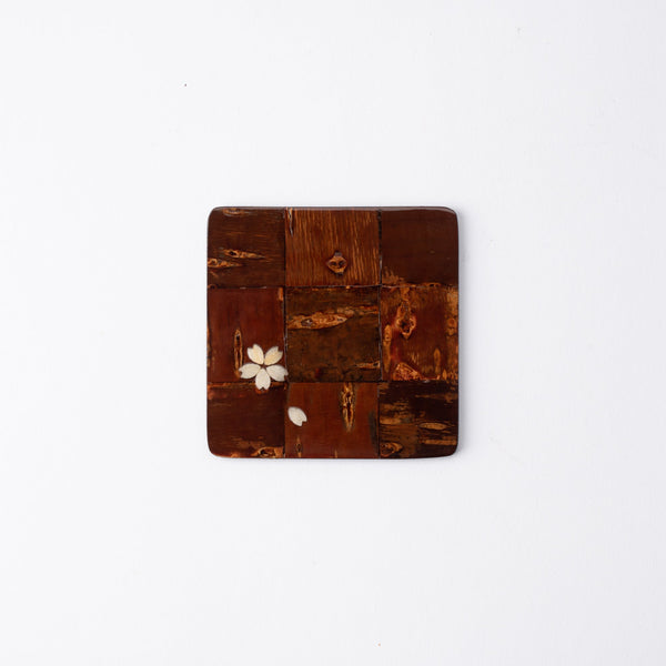 Yatsuyanagi Checkered Pattern Akita Cherry Bark Work Square Coaster - MUSUBI KILN - Quality Japanese Tableware and Gift