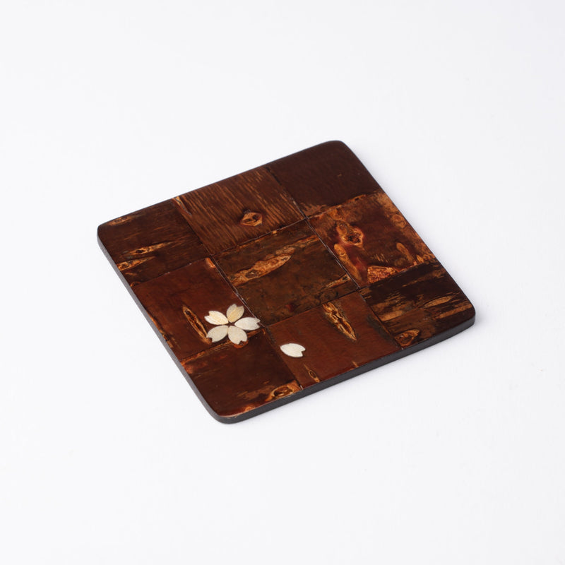 Yatsuyanagi Checkered Pattern Akita Cherry Bark Work Square Coaster - MUSUBI KILN - Quality Japanese Tableware and Gift