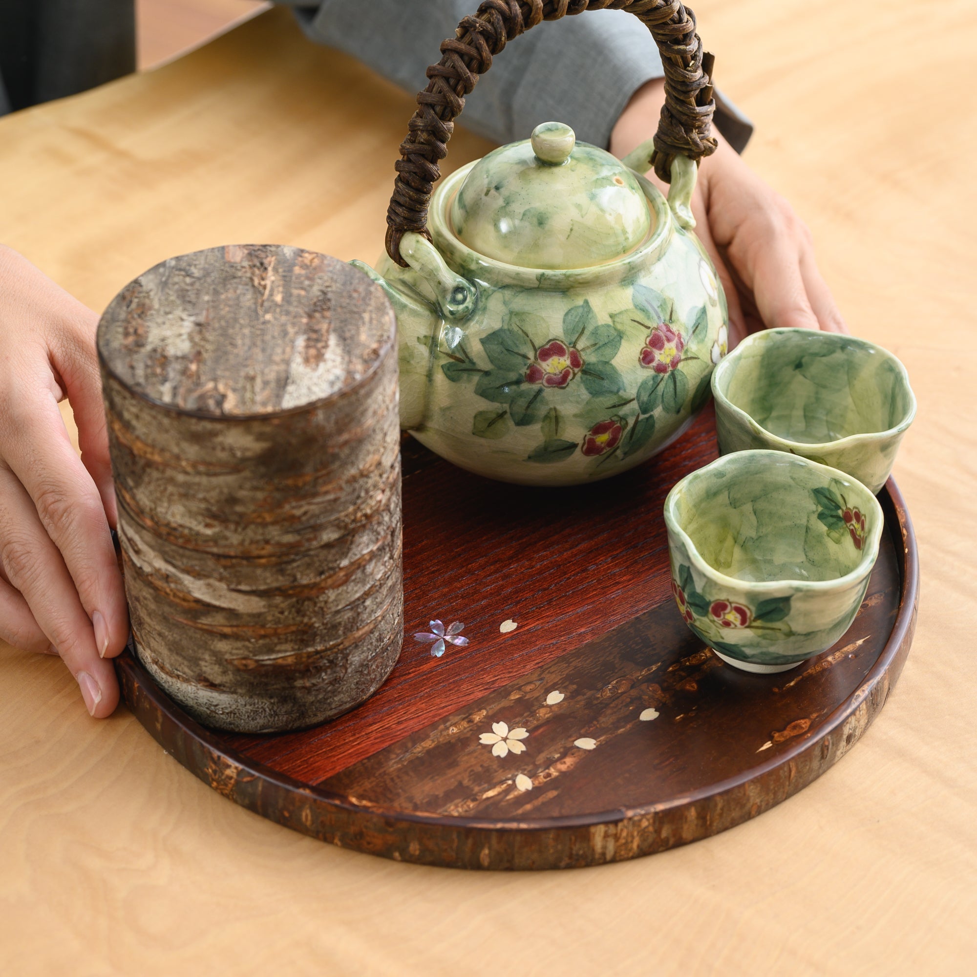 Yatsuyanagi Frosted Akita Cherry Bark Work Tea Canister - MUSUBI KILN - Quality Japanese Tableware and Gift