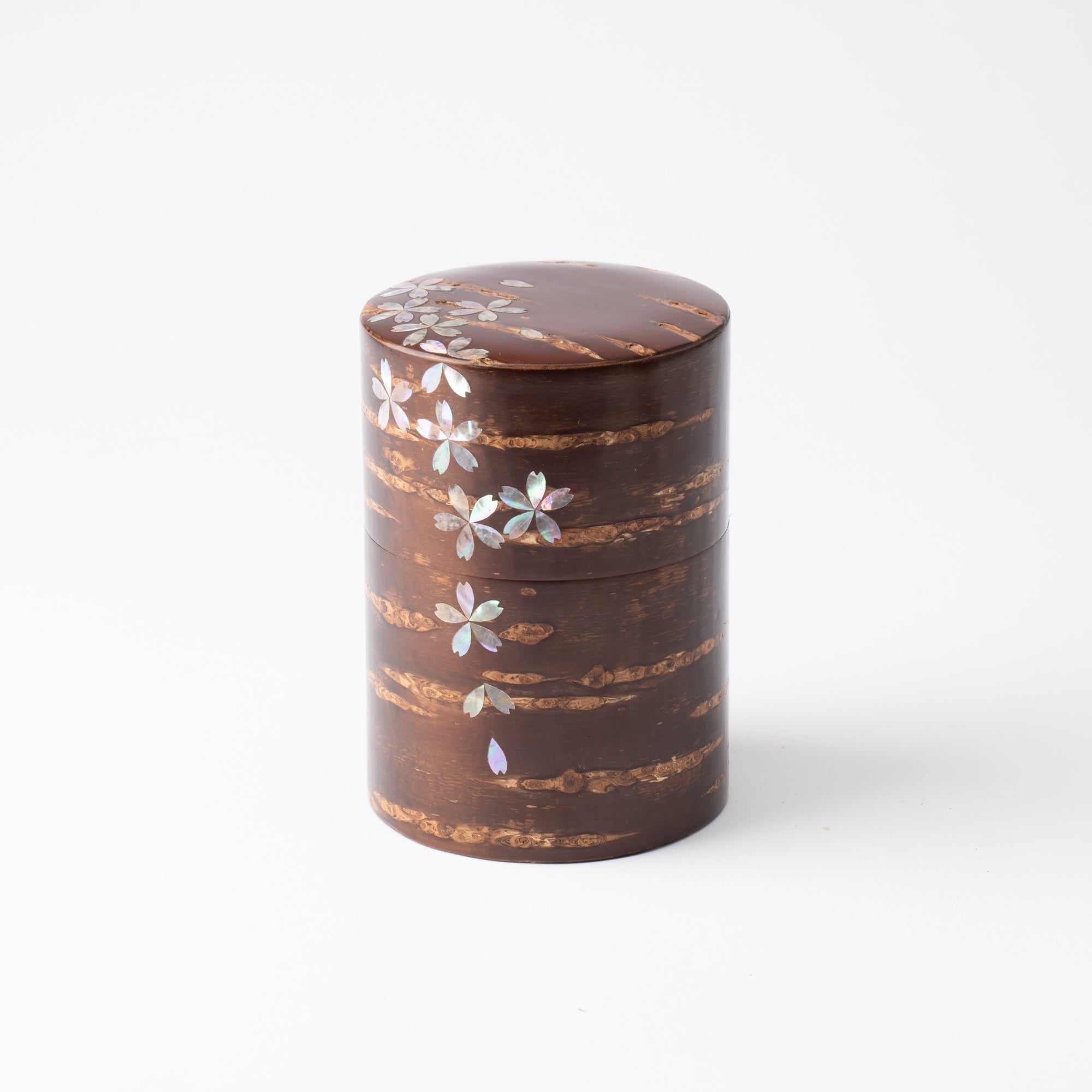 Yatsuyanagi Inlay Falling Sakura Akita Cherry Bark Work Tea Canister - MUSUBI KILN - Quality Japanese Tableware and Gift