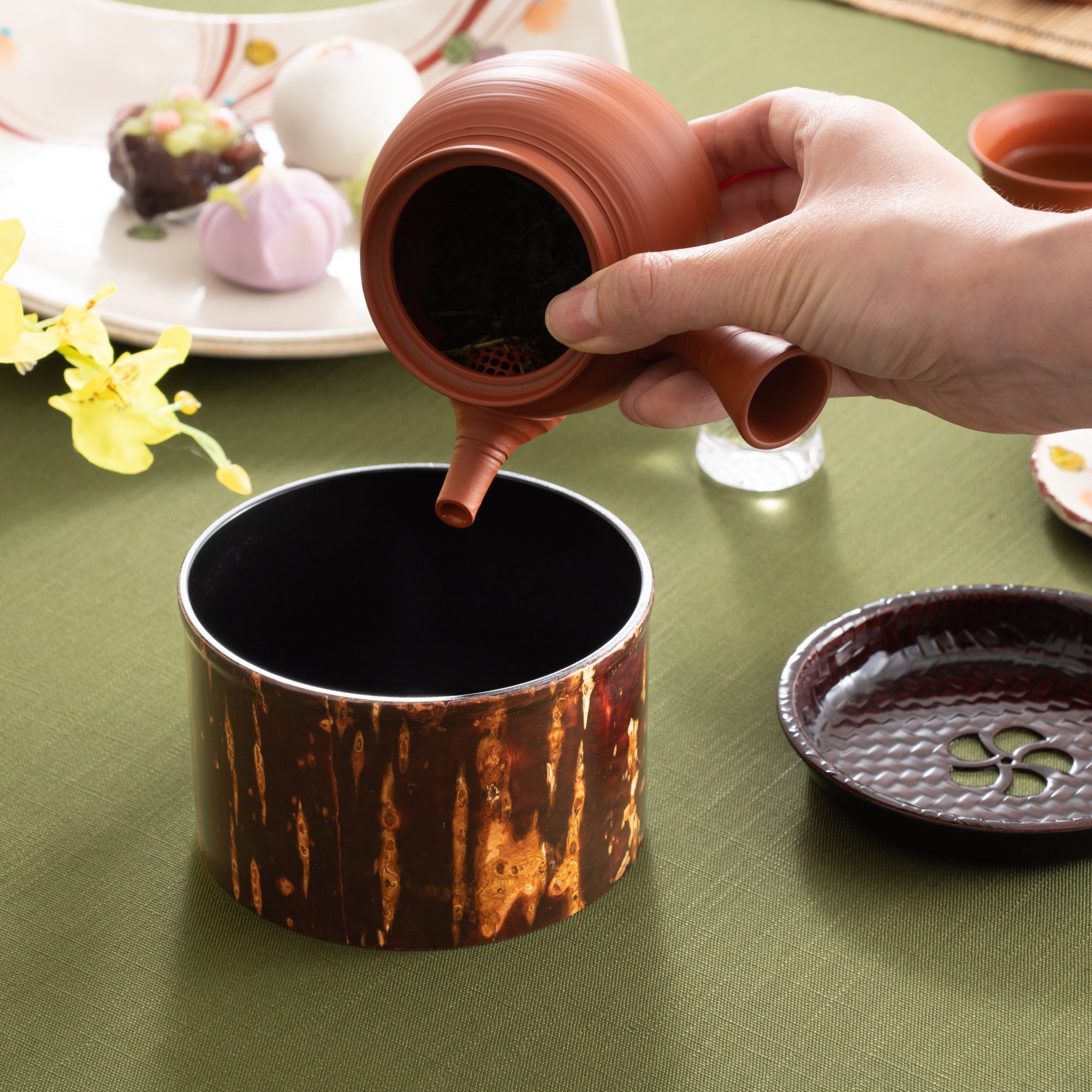 Yatsuyanagi Kensui Akita Cherry Bark Work Chakoboshi Tea Waste Container - MUSUBI KILN - Quality Japanese Tableware and Gift